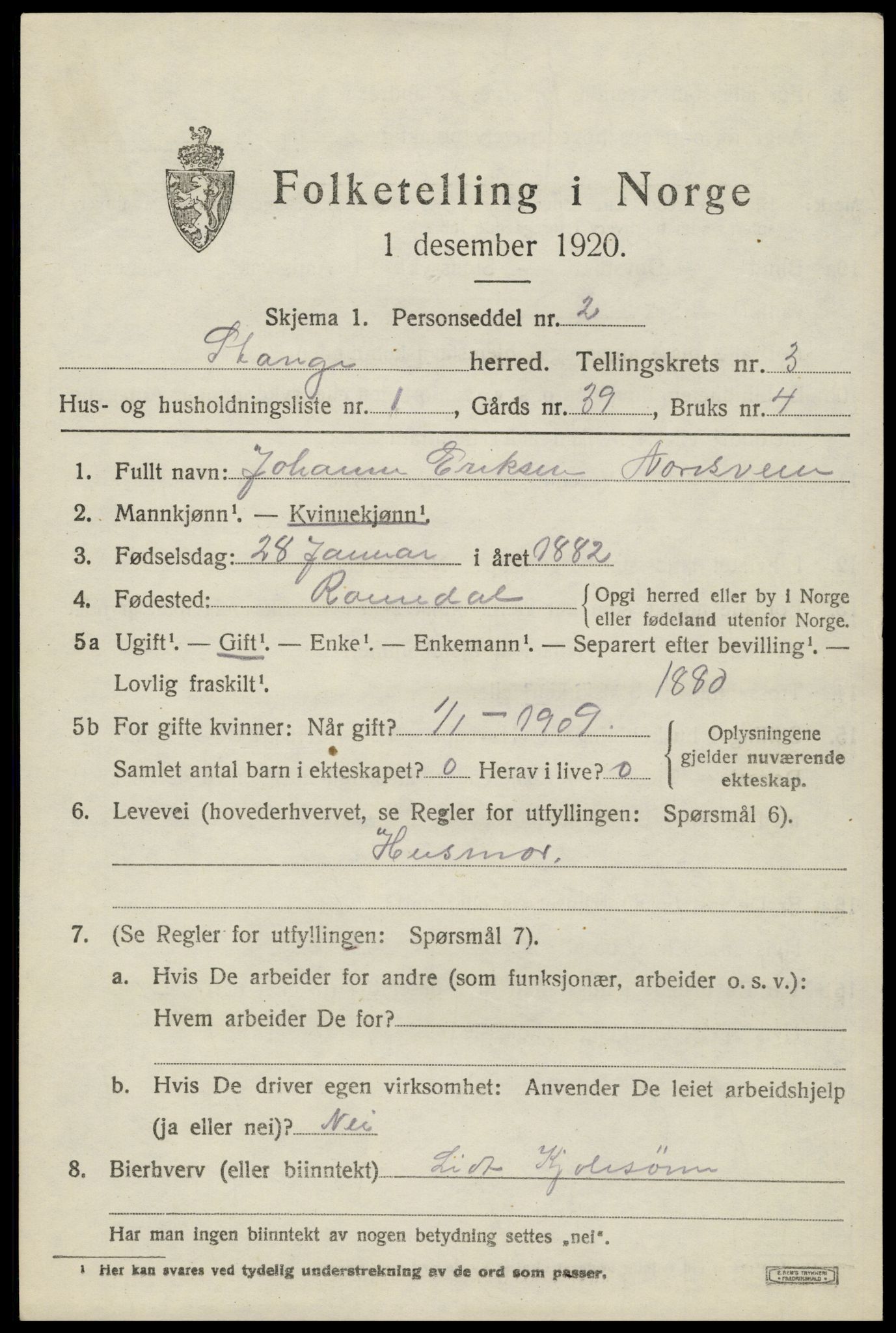 SAH, 1920 census for Stange, 1920, p. 5201