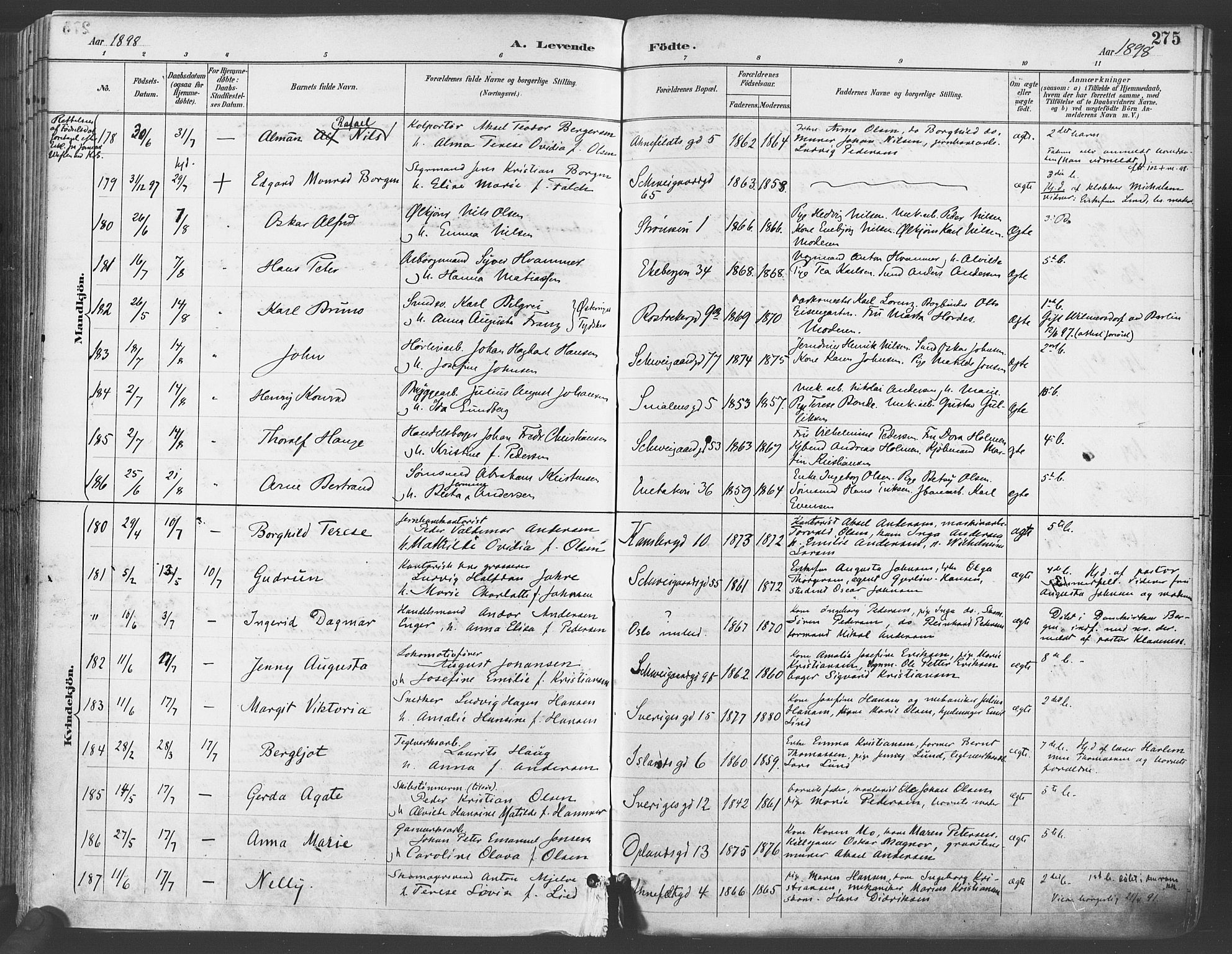 Gamlebyen prestekontor Kirkebøker, SAO/A-10884/F/Fa/L0007: Parish register (official) no. 7, 1889-1899, p. 275