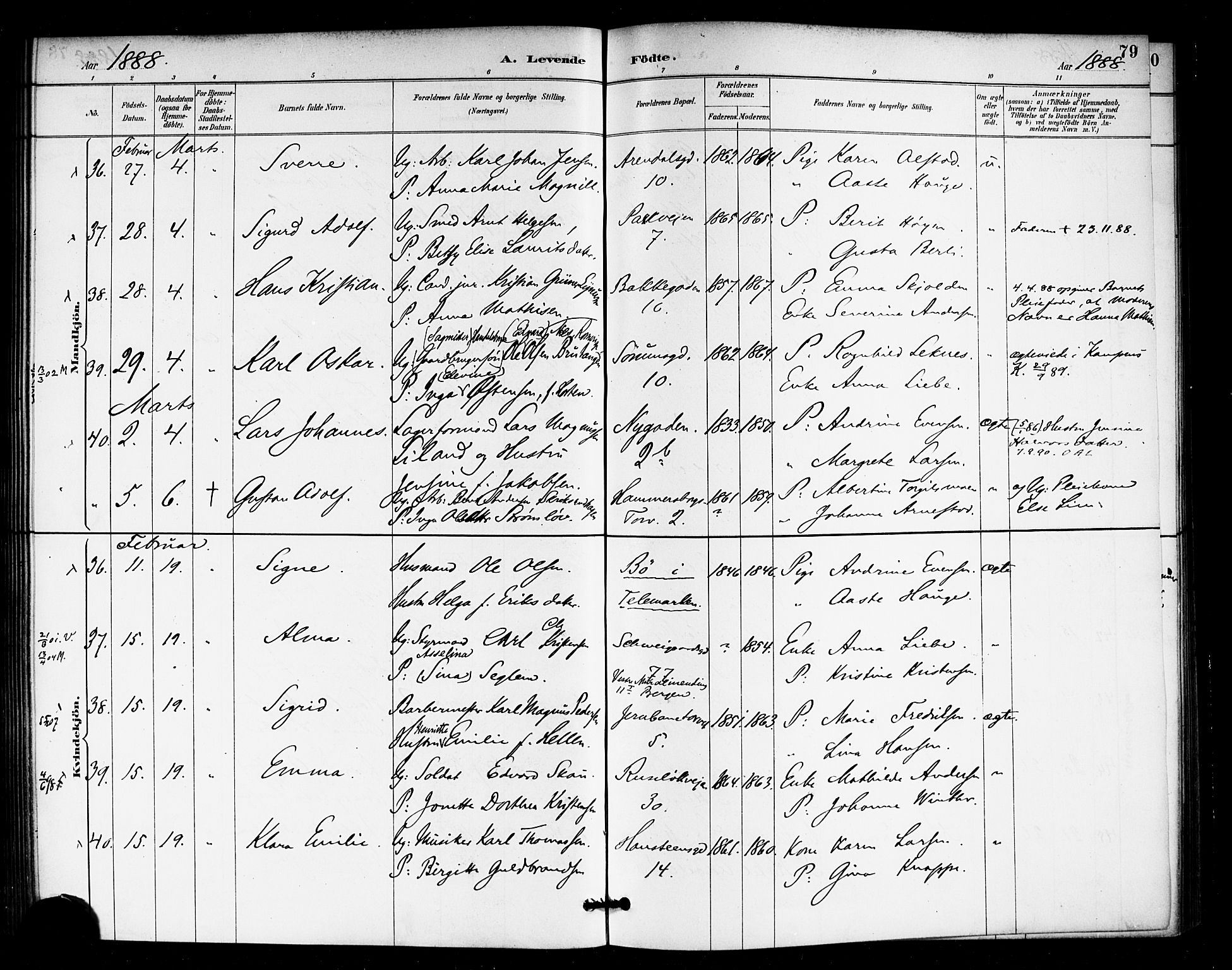 Rikshospitalet prestekontor Kirkebøker, SAO/A-10309b/F/L0007: Parish register (official) no. 7, 1885-1890, p. 79
