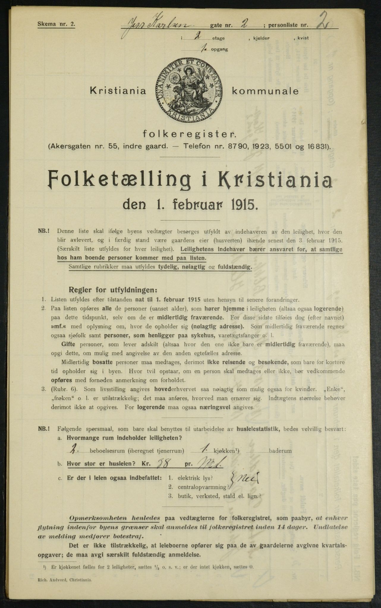 OBA, Municipal Census 1915 for Kristiania, 1915, p. 46509