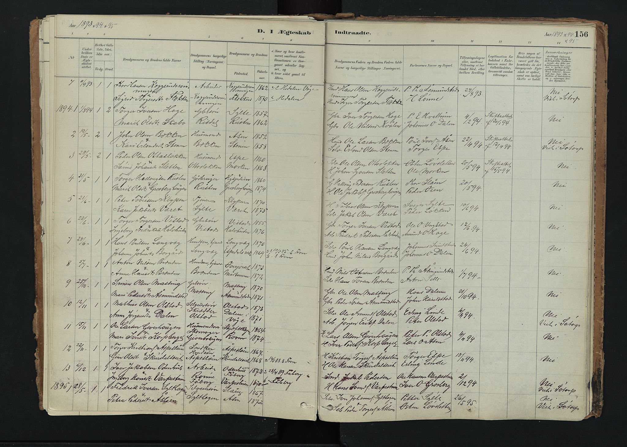 Nord-Fron prestekontor, SAH/PREST-080/H/Ha/Haa/L0005: Parish register (official) no. 5, 1884-1914, p. 156