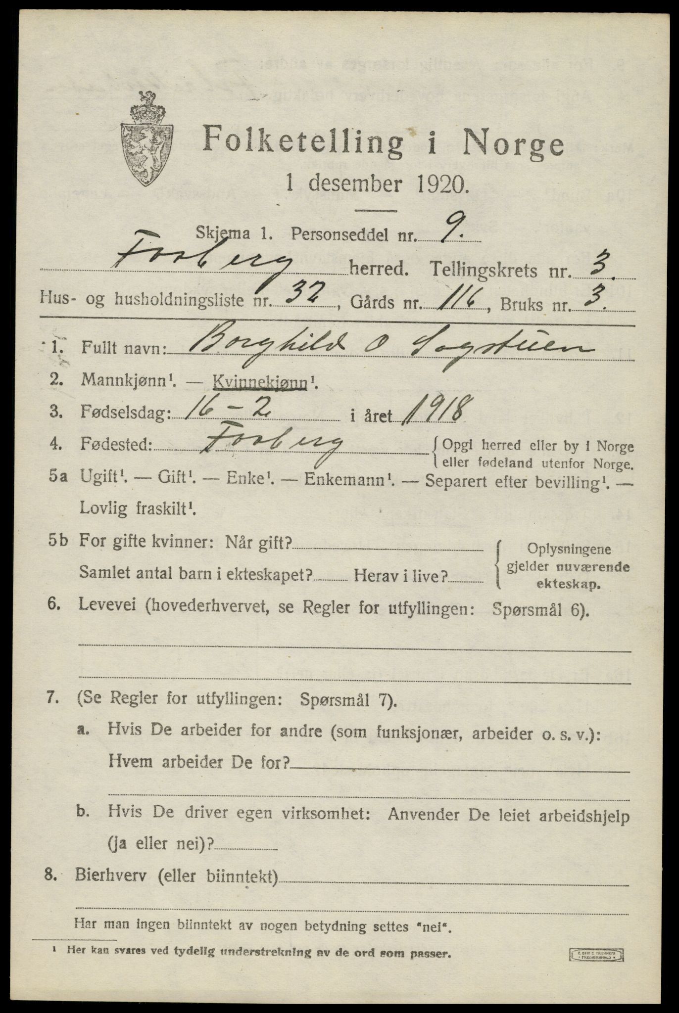 SAH, 1920 census for Fåberg, 1920, p. 3890