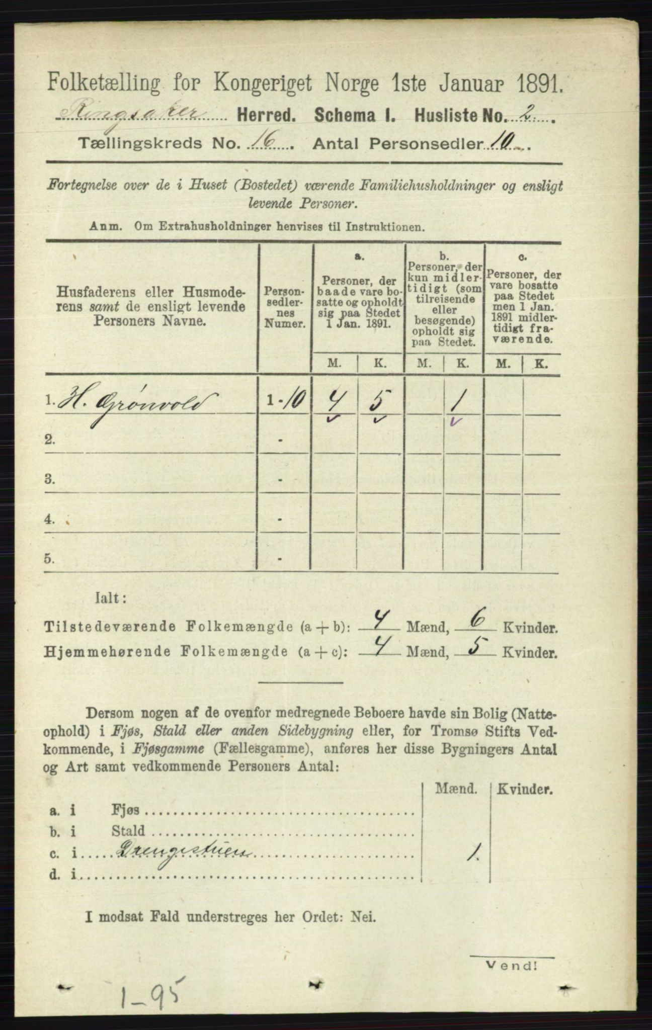 RA, 1891 census for 0412 Ringsaker, 1891, p. 8988