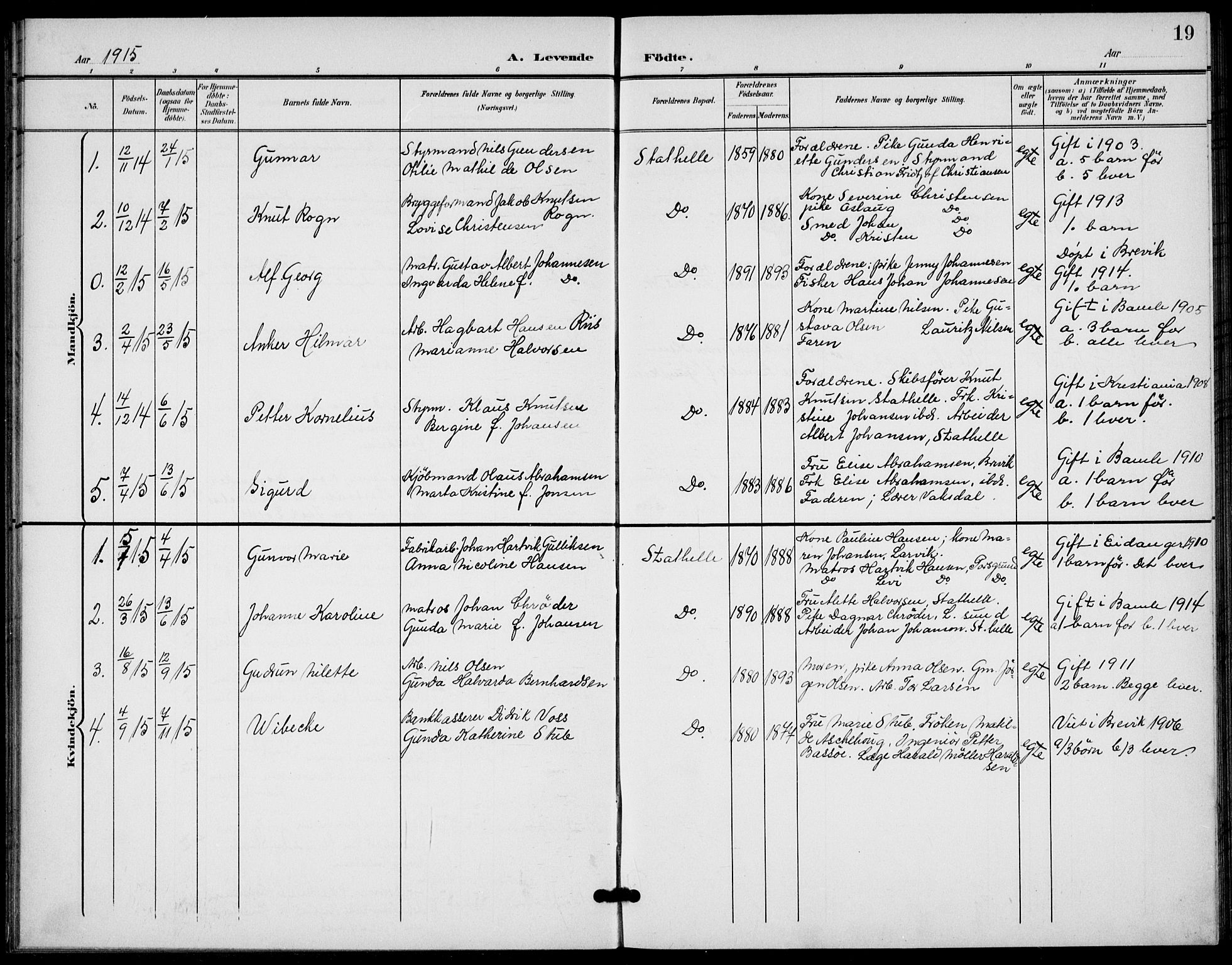 Bamble kirkebøker, SAKO/A-253/G/Gb/L0002: Parish register (copy) no. II 2, 1900-1925, p. 19