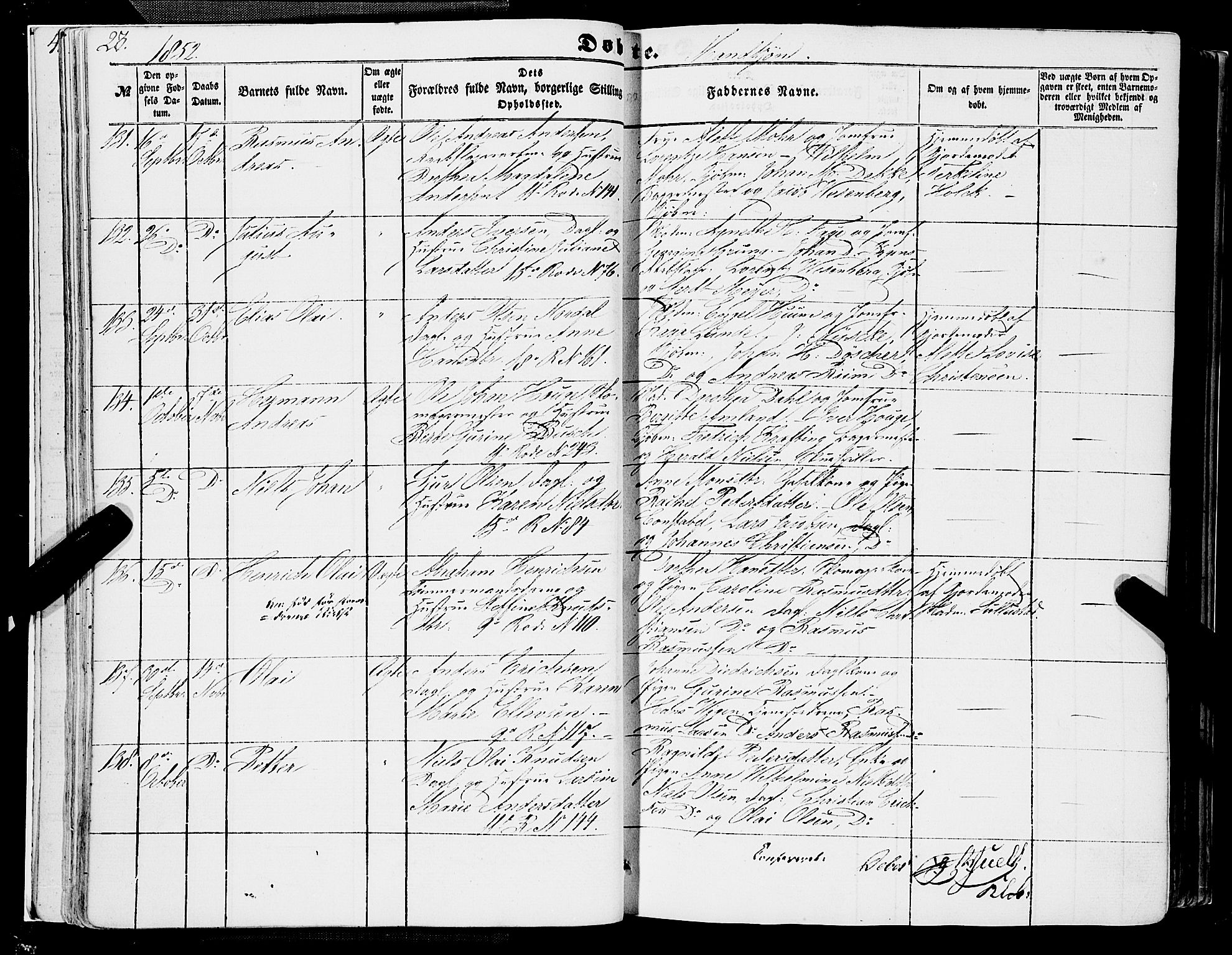 Domkirken sokneprestembete, AV/SAB-A-74801/H/Haa/L0020: Parish register (official) no. B 3, 1851-1859, p. 23