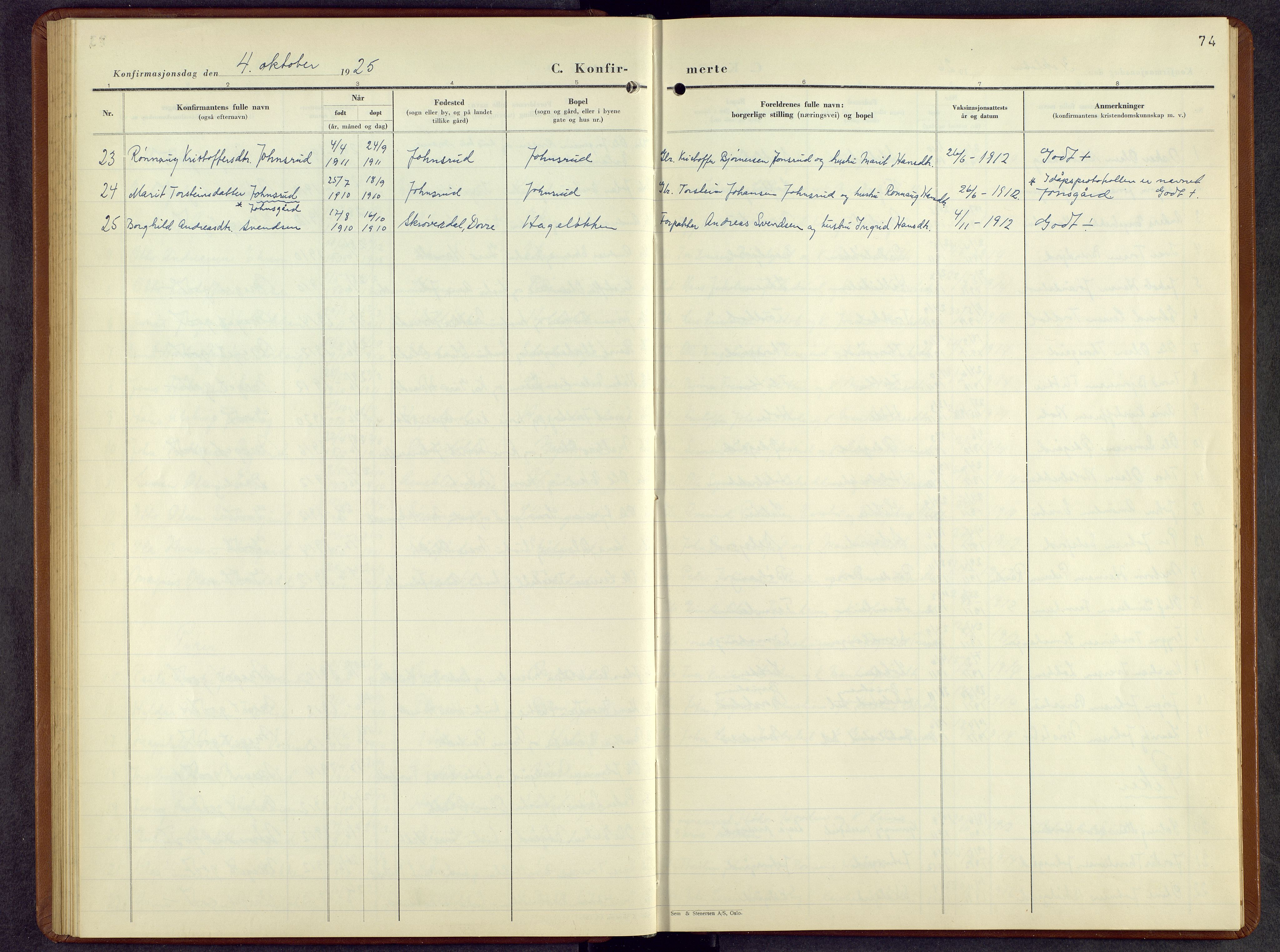 Lesja prestekontor, SAH/PREST-068/H/Ha/Hab/L0010: Parish register (copy) no. 10, 1925-1960, p. 74