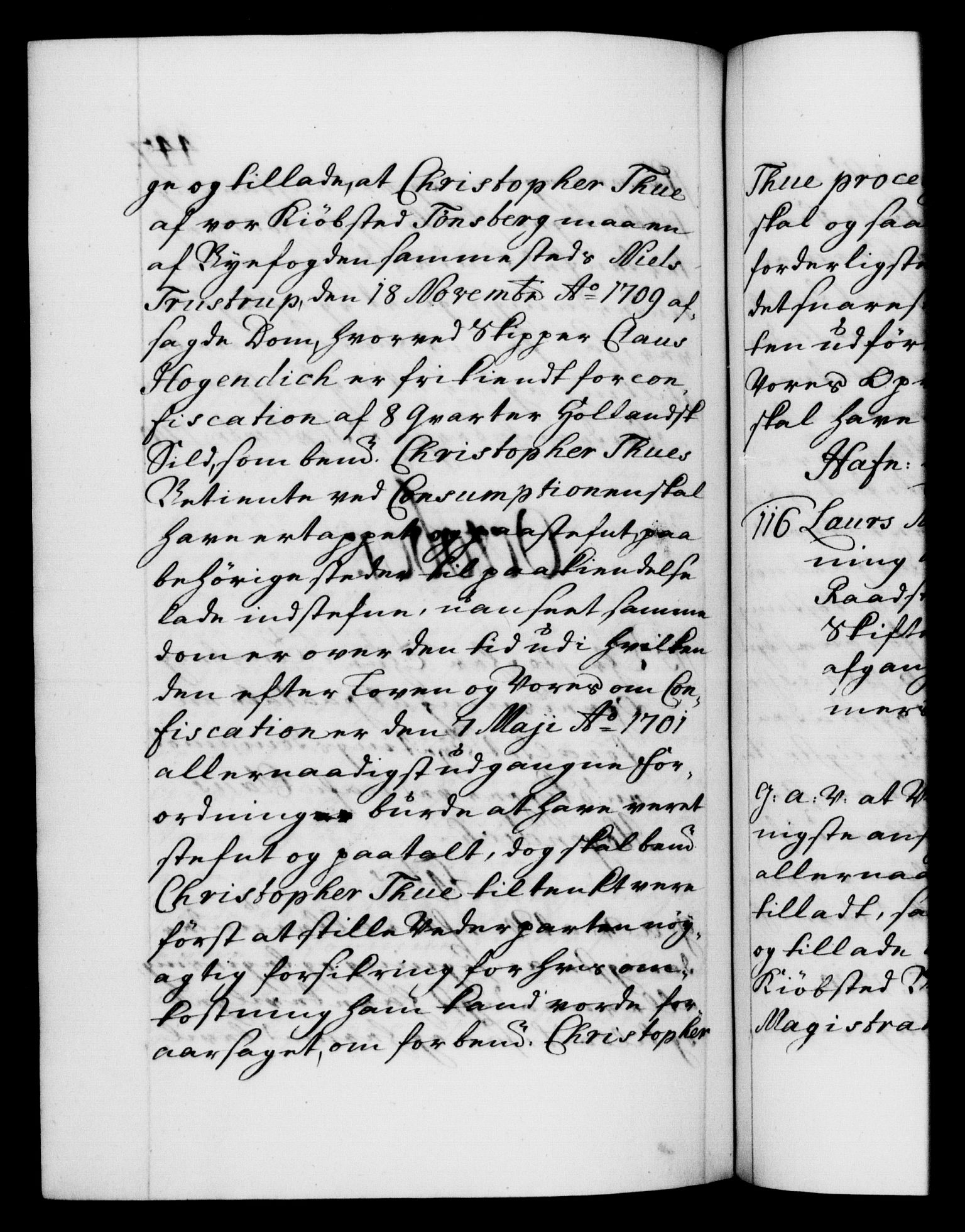 Danske Kanselli 1572-1799, AV/RA-EA-3023/F/Fc/Fca/Fcaa/L0020: Norske registre, 1708-1711, p. 447b