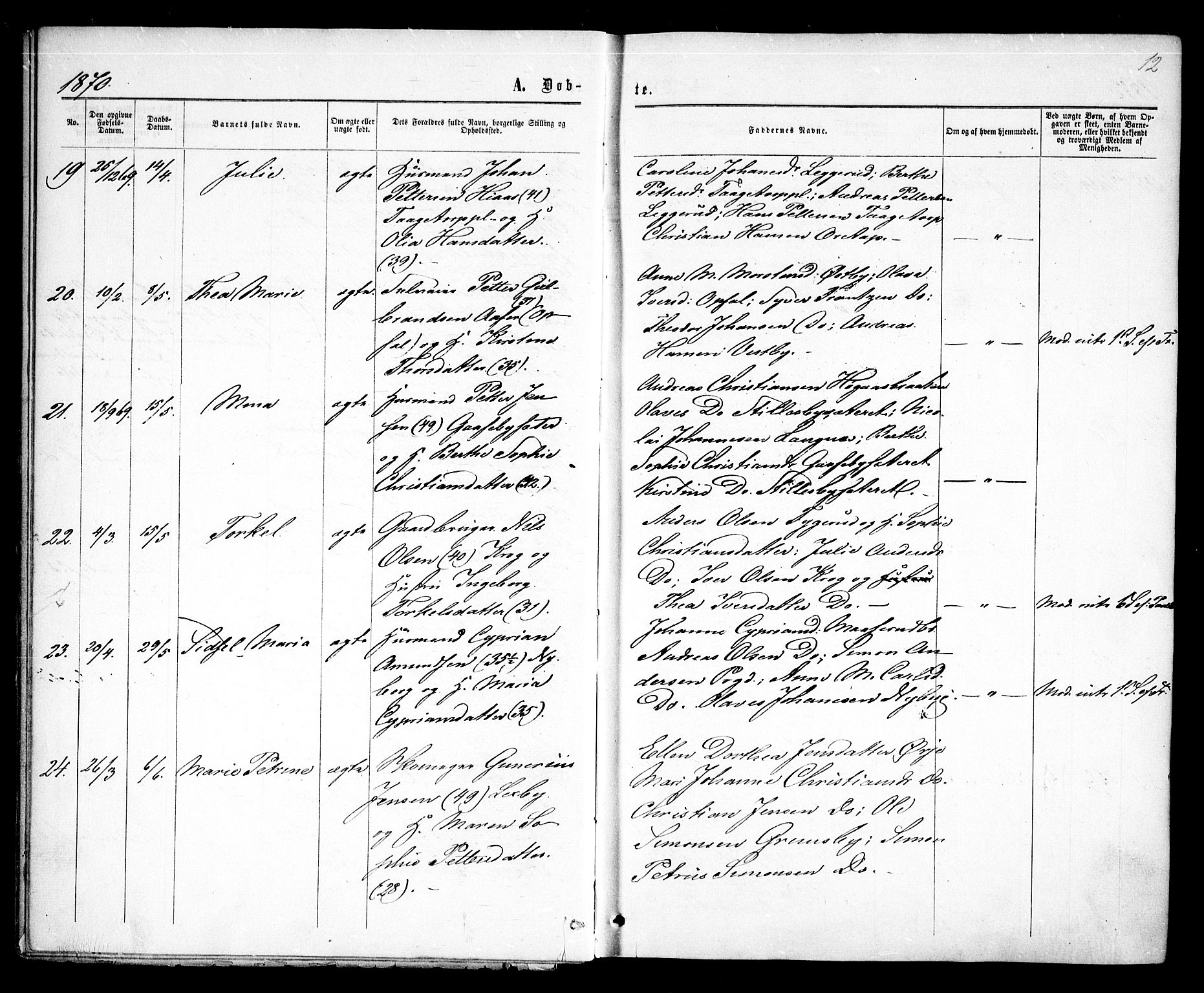 Rødenes prestekontor Kirkebøker, SAO/A-2005/F/Fa/L0008: Parish register (official) no. I 8, 1869-1879, p. 12