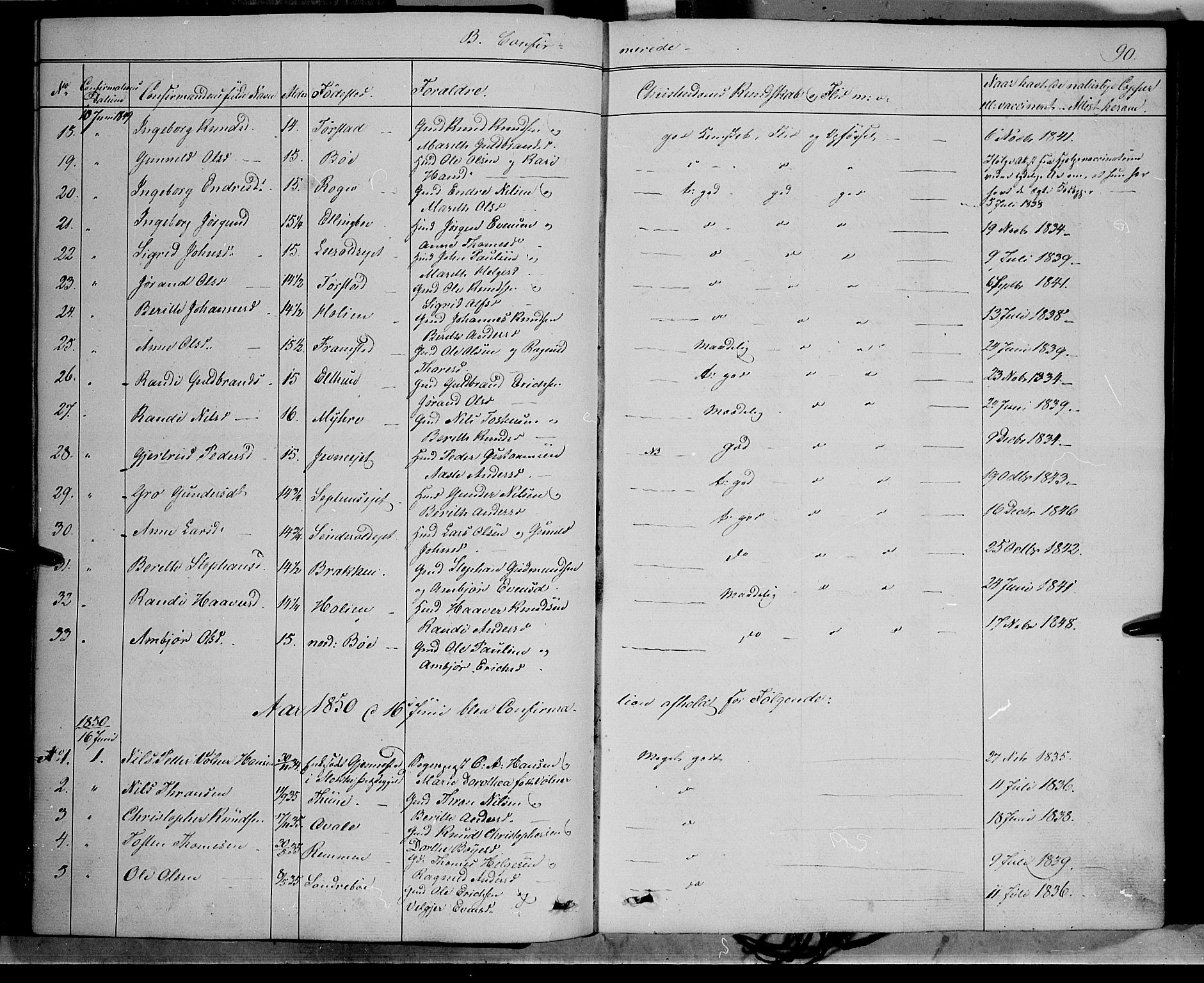 Vang prestekontor, Valdres, SAH/PREST-140/H/Ha/L0006: Parish register (official) no. 6, 1846-1864, p. 90