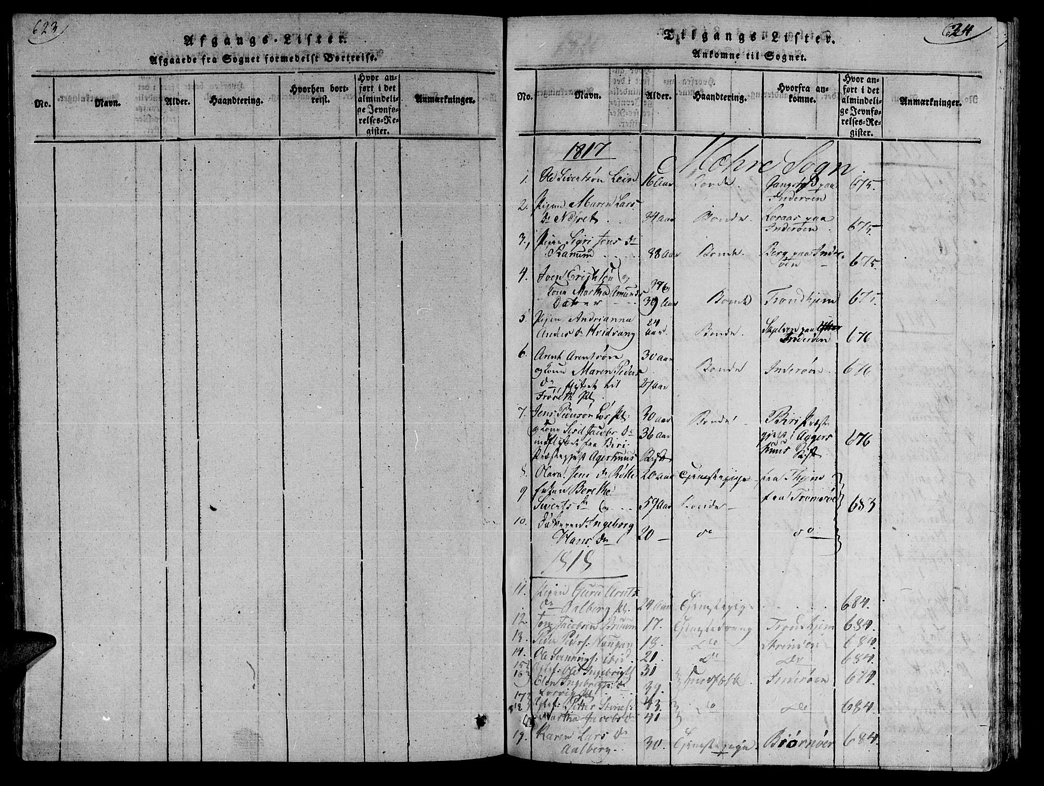 Ministerialprotokoller, klokkerbøker og fødselsregistre - Nord-Trøndelag, SAT/A-1458/735/L0333: Parish register (official) no. 735A04 /1, 1816-1824, p. 623-624