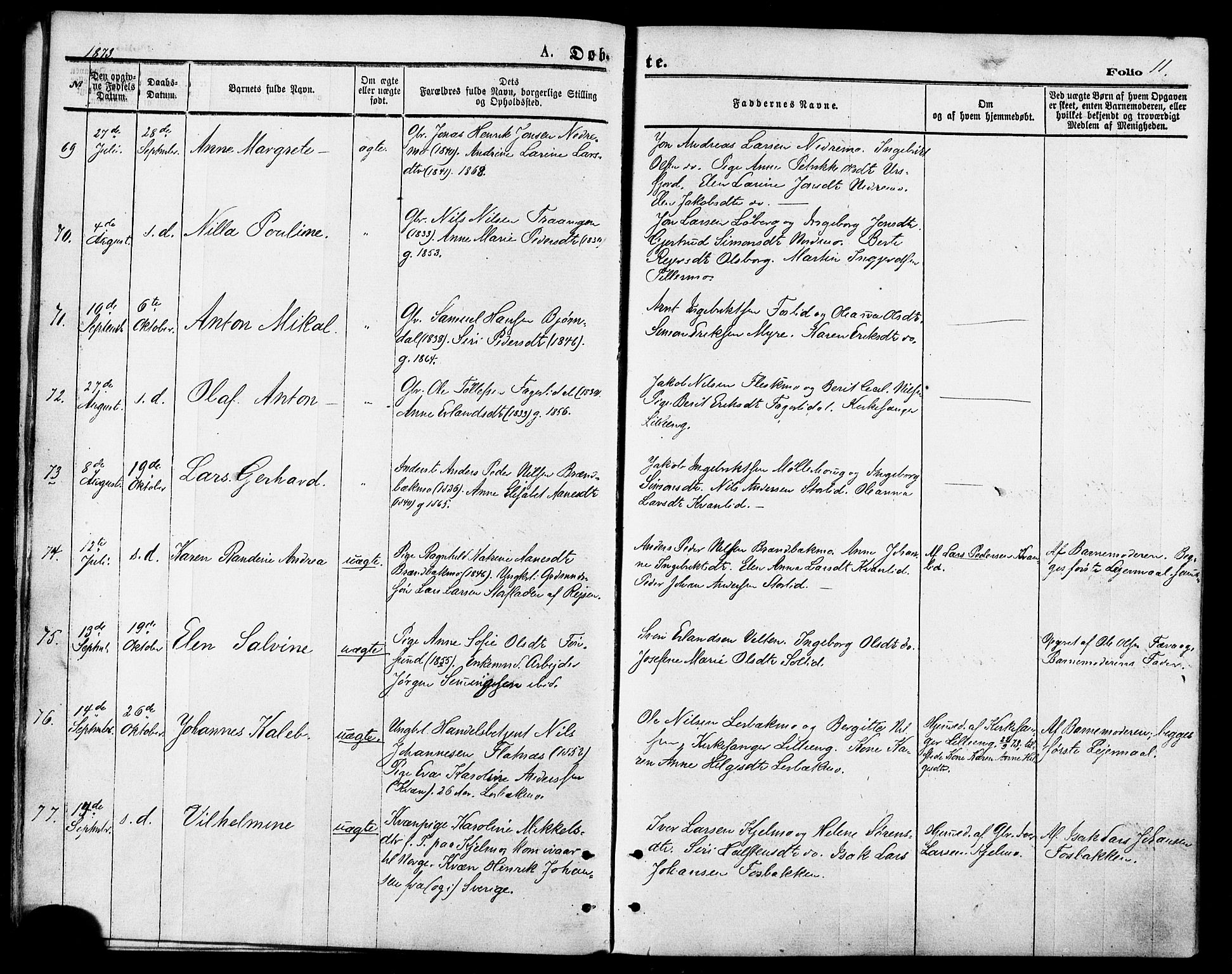 Målselv sokneprestembete, AV/SATØ-S-1311/G/Ga/Gaa/L0005kirke: Parish register (official) no. 5, 1872-1884, p. 11