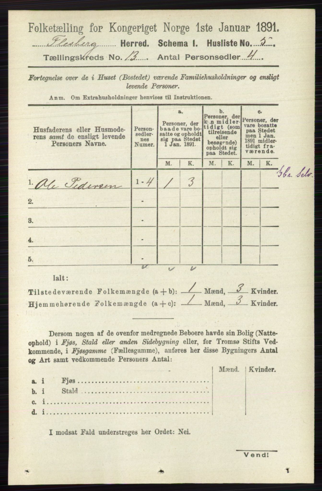 RA, 1891 census for 0631 Flesberg, 1891, p. 2189