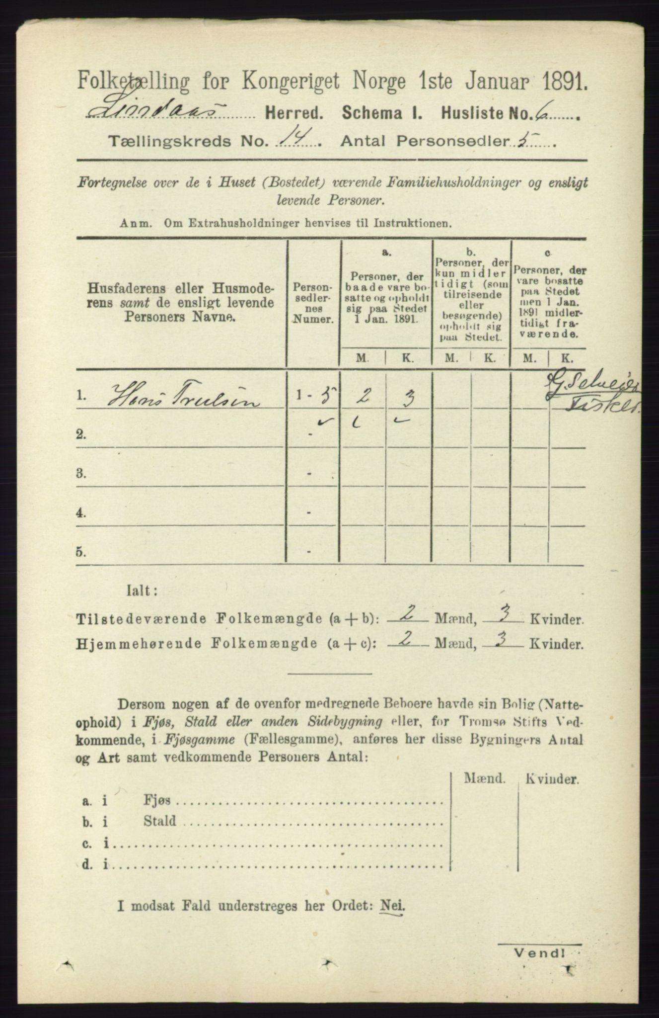 RA, 1891 census for 1263 Lindås, 1891, p. 4841