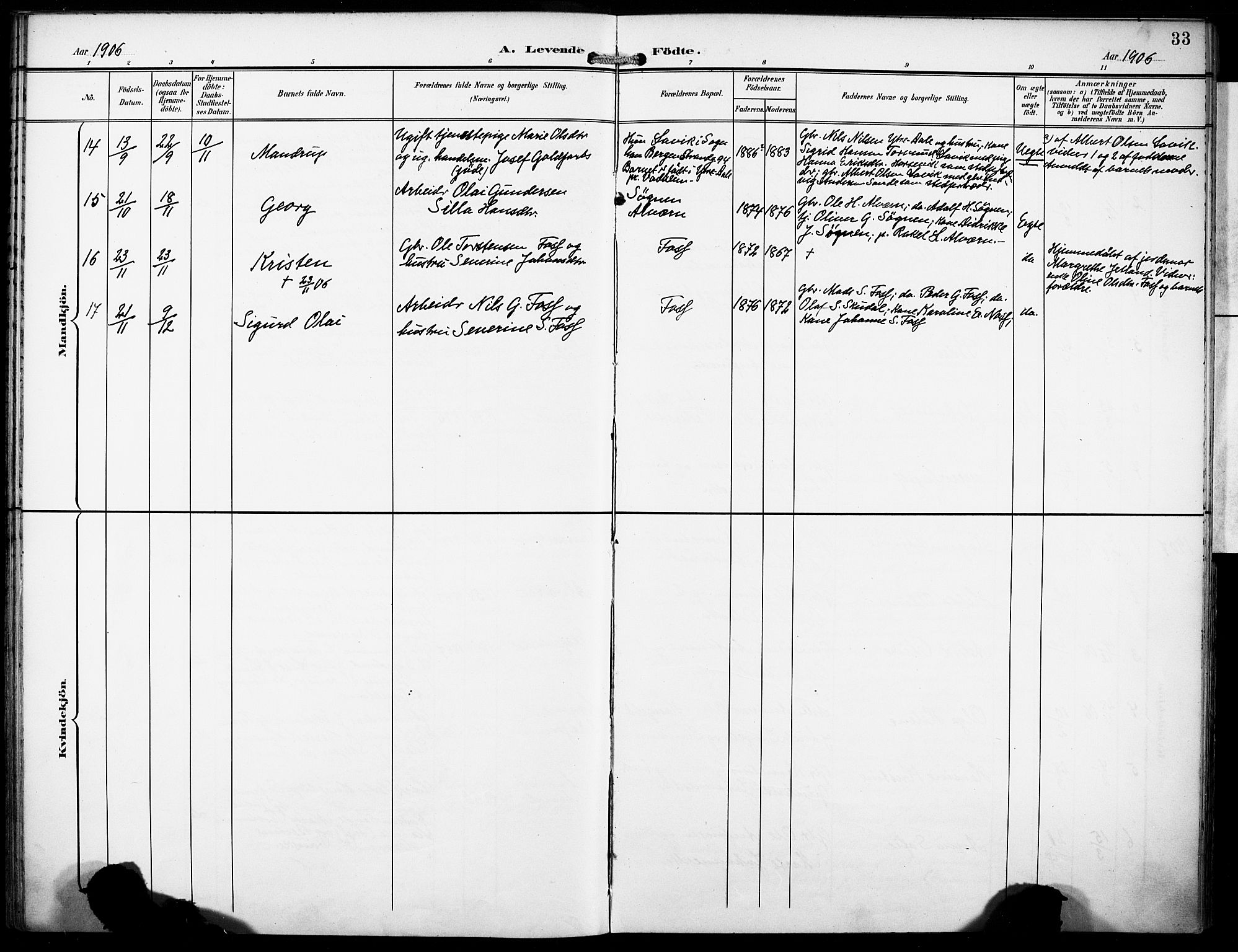 Gaular sokneprestembete, SAB/A-80001/H/Haa: Parish register (official) no. B 2, 1898-1911, p. 33