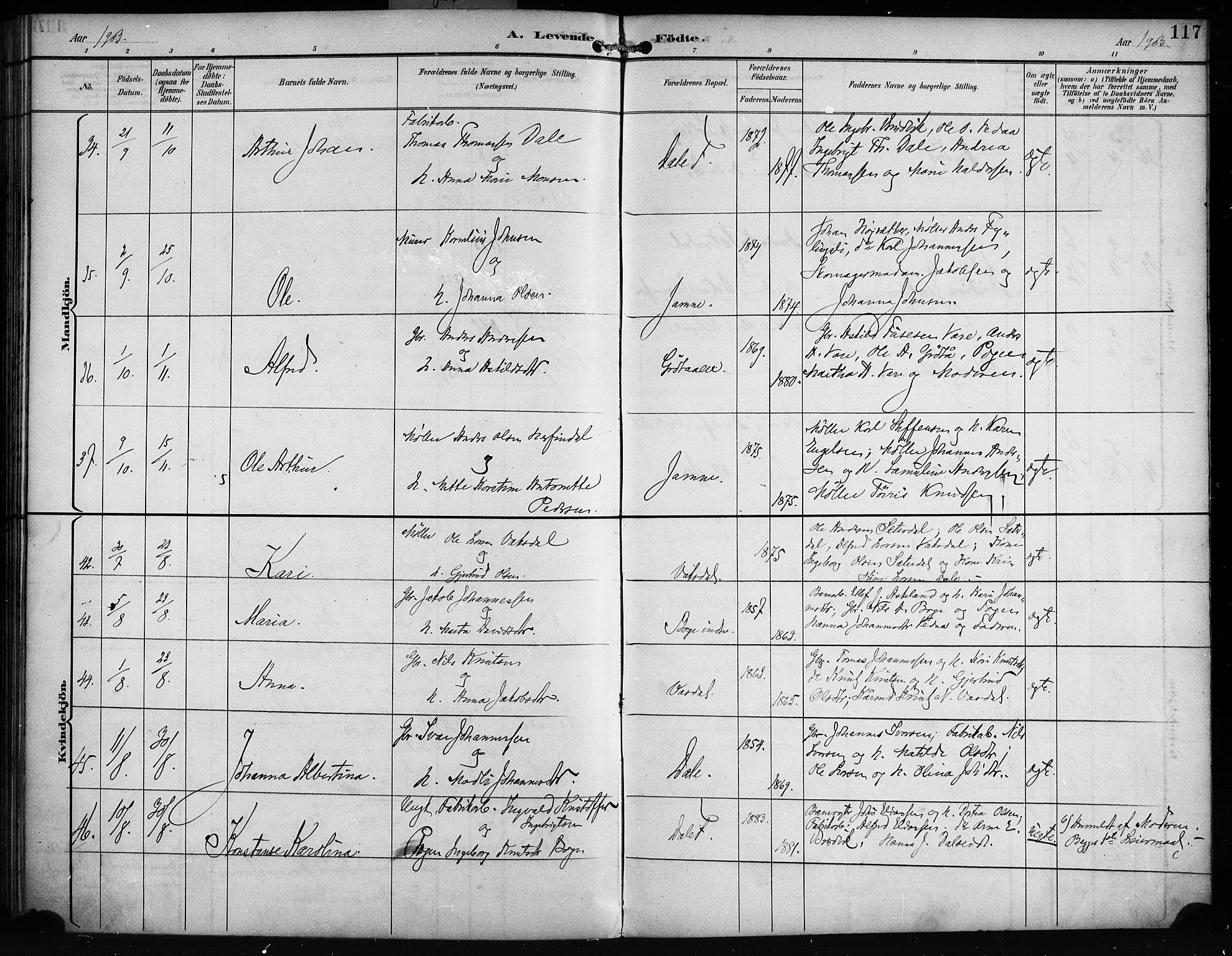Bruvik Sokneprestembete, SAB/A-74701/H/Haa: Parish register (official) no. B 2, 1893-1903, p. 117