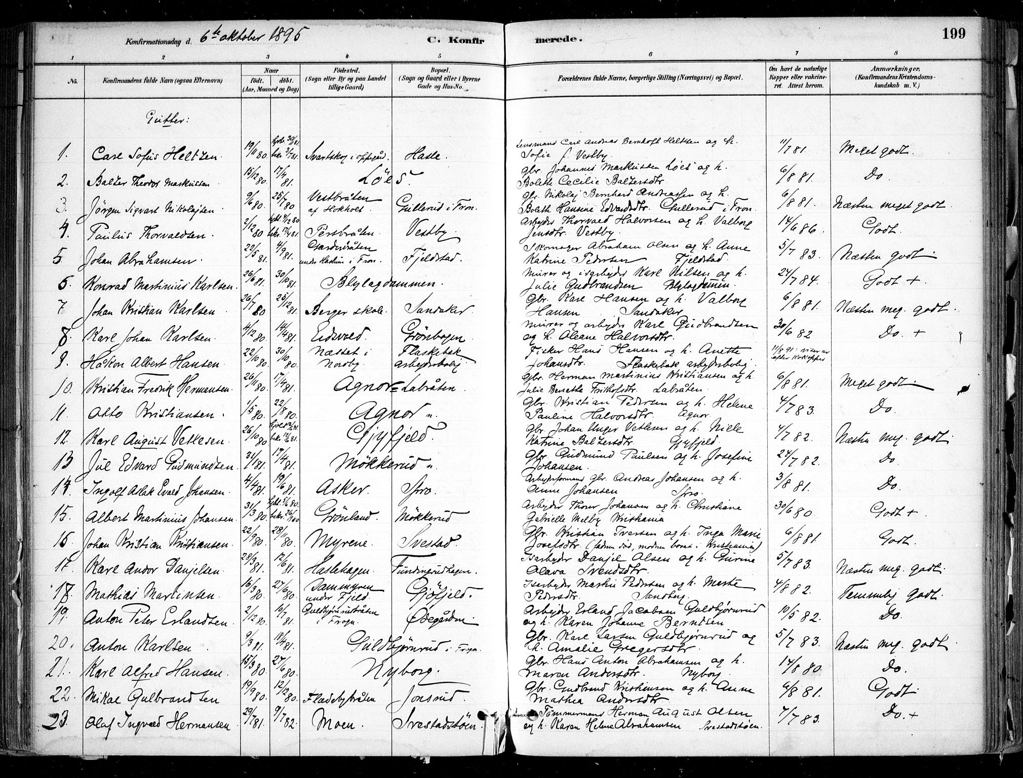 Nesodden prestekontor Kirkebøker, SAO/A-10013/F/Fa/L0009: Parish register (official) no. I 9, 1880-1915, p. 199