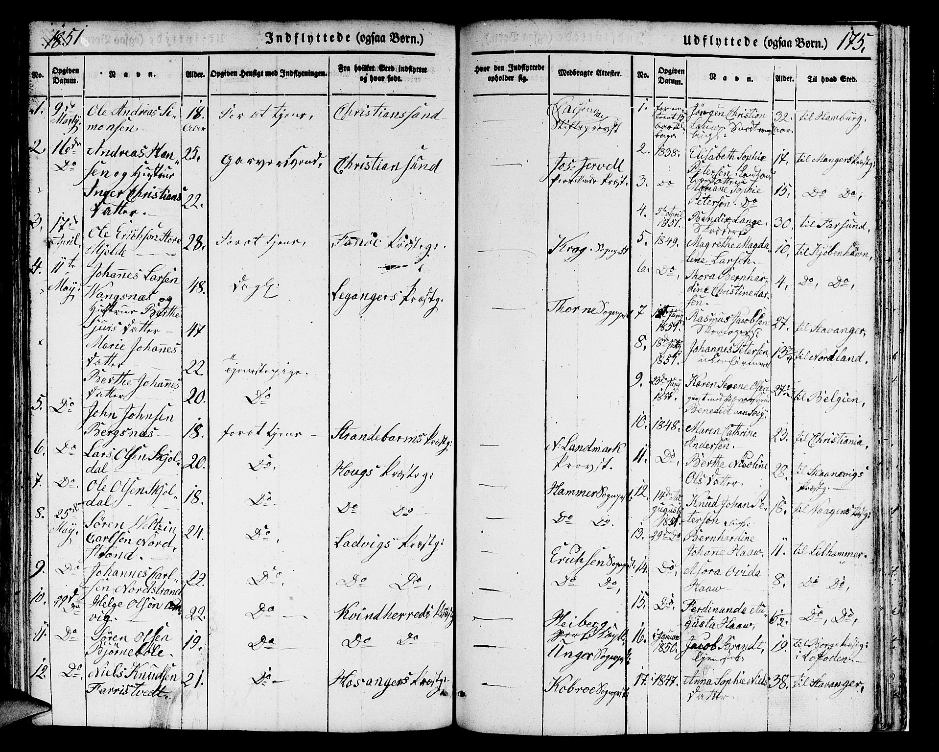 Domkirken sokneprestembete, SAB/A-74801/H/Hab/L0029: Parish register (copy) no. D 1, 1839-1857, p. 175