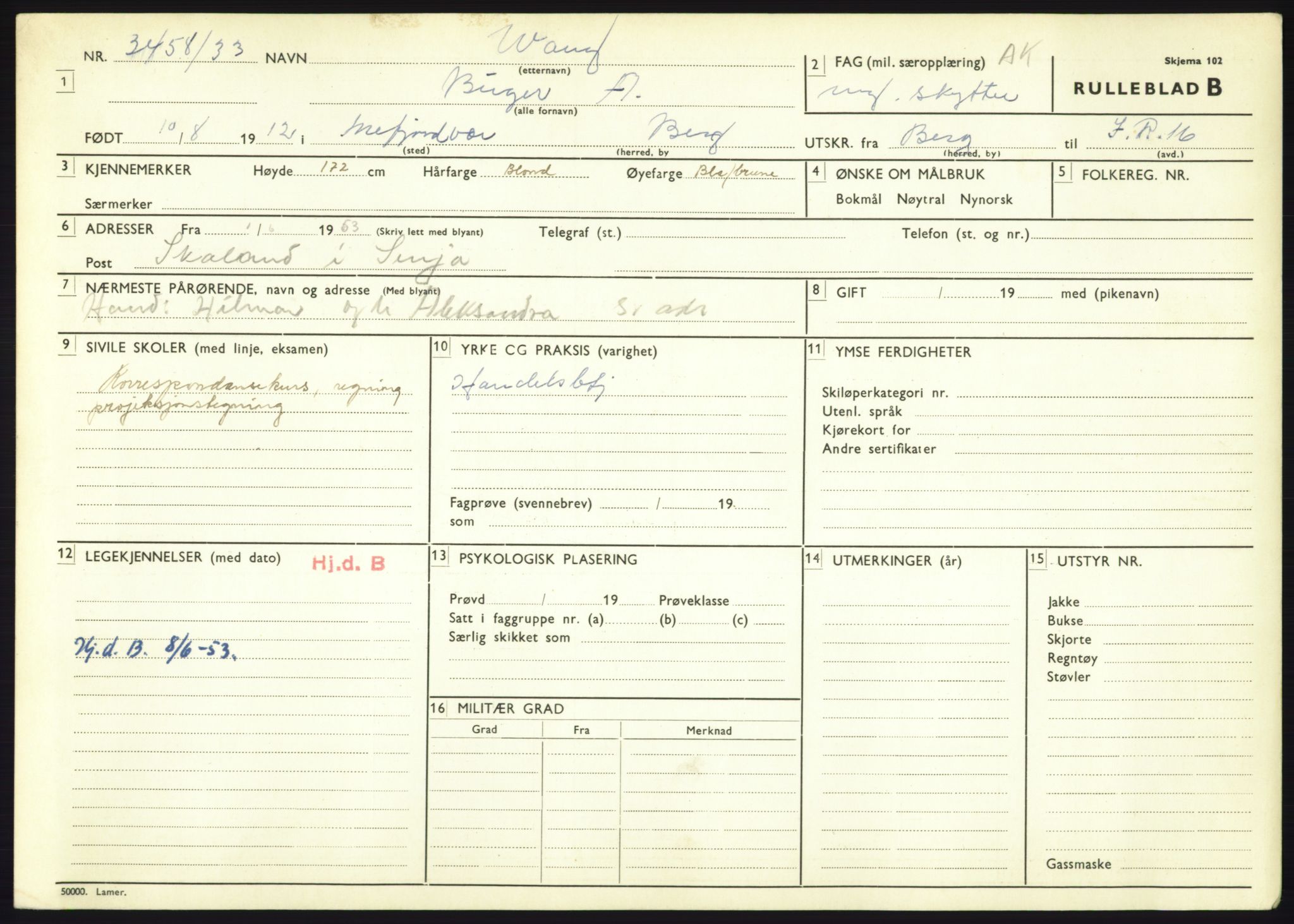 Forsvaret, Troms infanteriregiment nr. 16, AV/RA-RAFA-3146/P/Pa/L0017: Rulleblad for regimentets menige mannskaper, årsklasse 1933, 1933, p. 1345