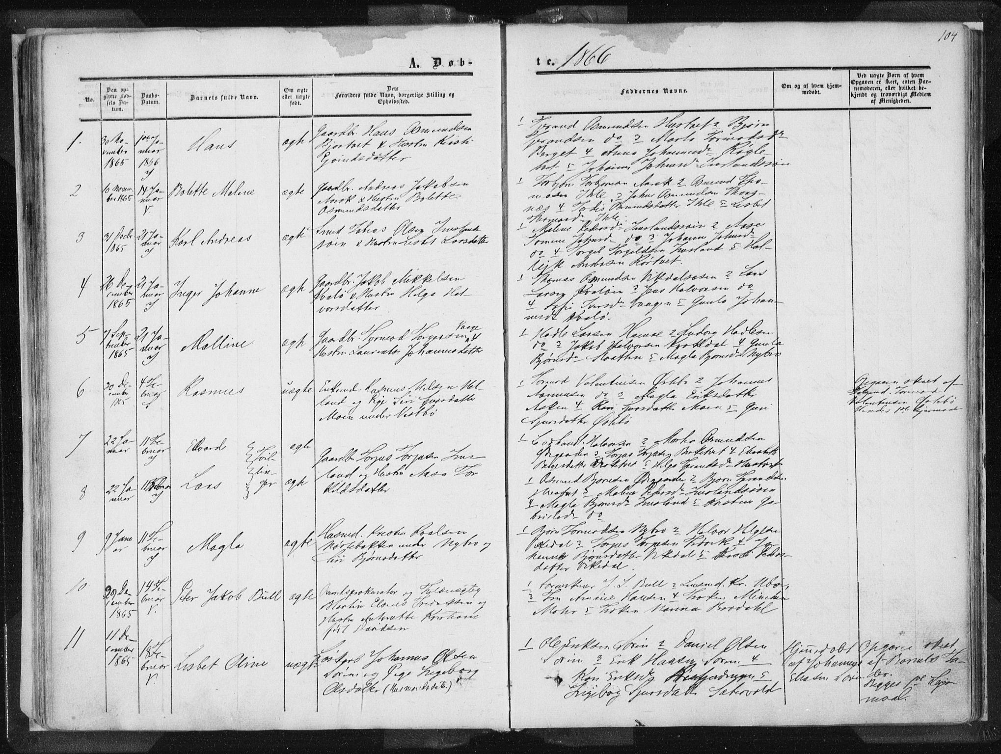 Vikedal sokneprestkontor, AV/SAST-A-101840/01/IV: Parish register (official) no. A 6.1, 1851-1867, p. 104