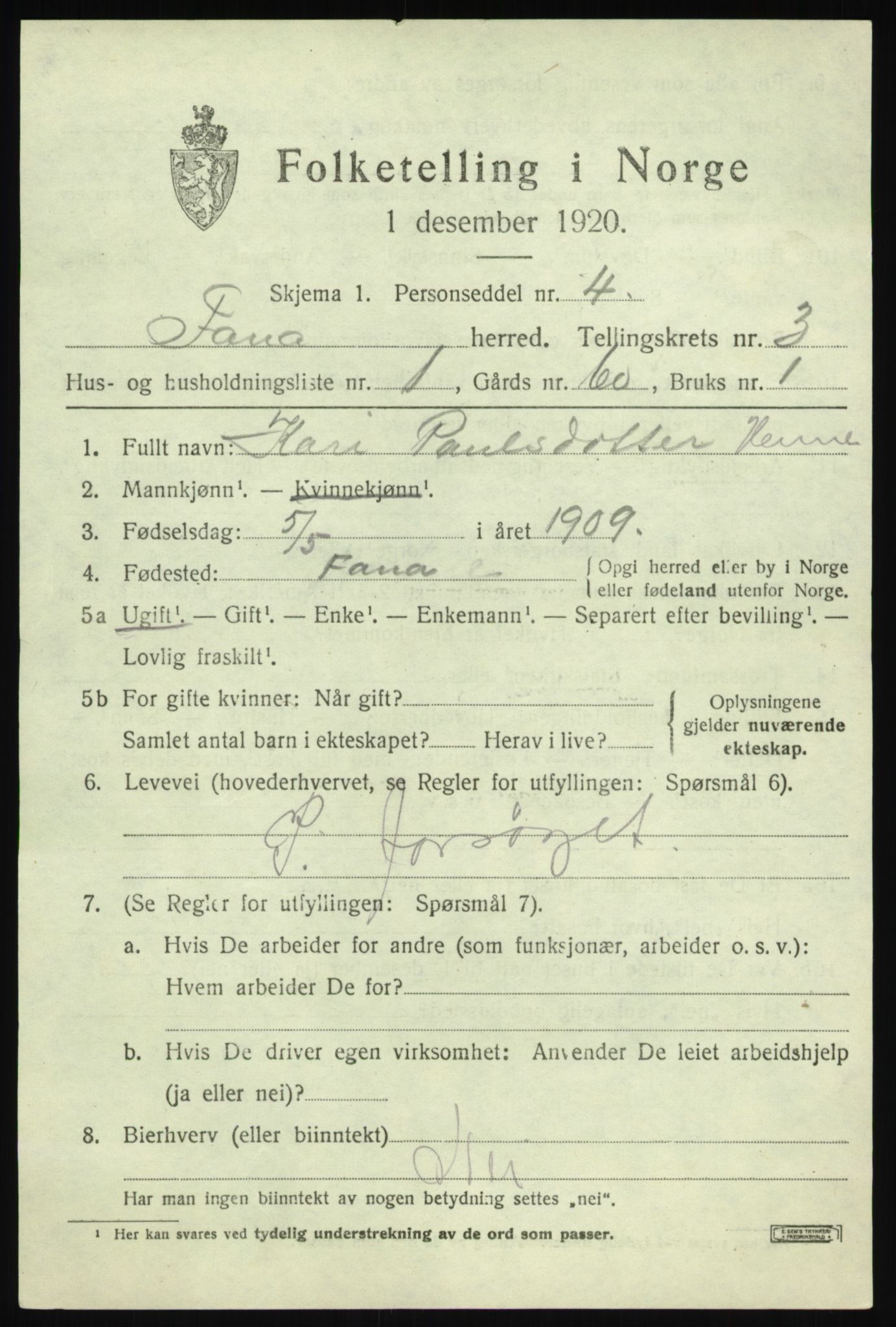 SAB, 1920 census for Fana, 1920, p. 5063