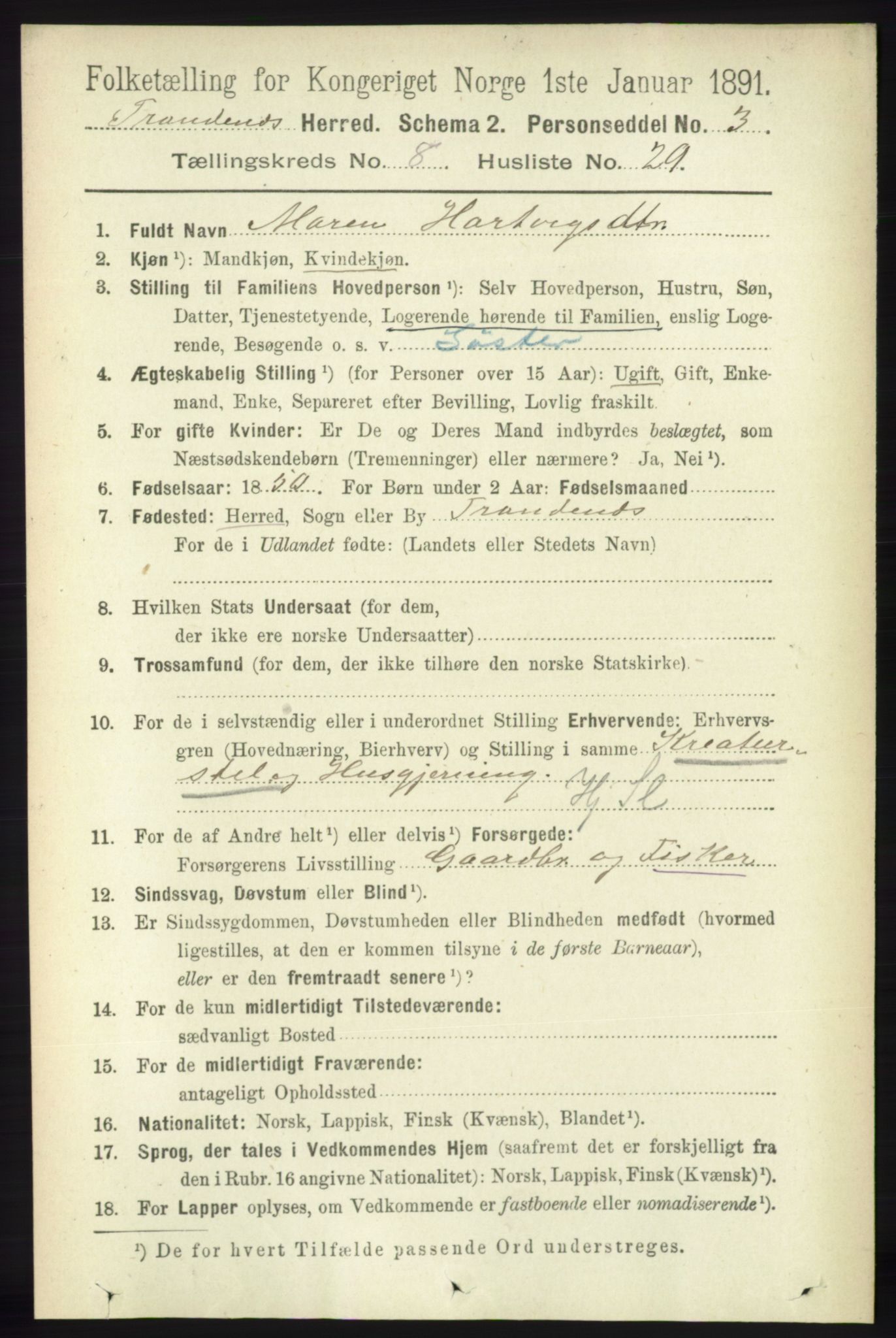 RA, 1891 census for 1914 Trondenes, 1891, p. 5957