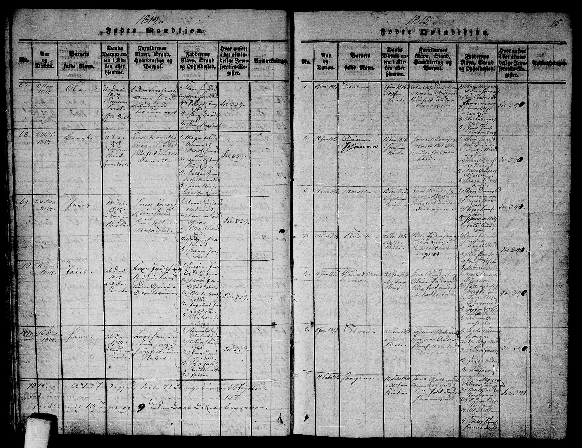 Asker prestekontor Kirkebøker, AV/SAO-A-10256a/G/Ga/L0001: Parish register (copy) no. I 1, 1814-1830, p. 15