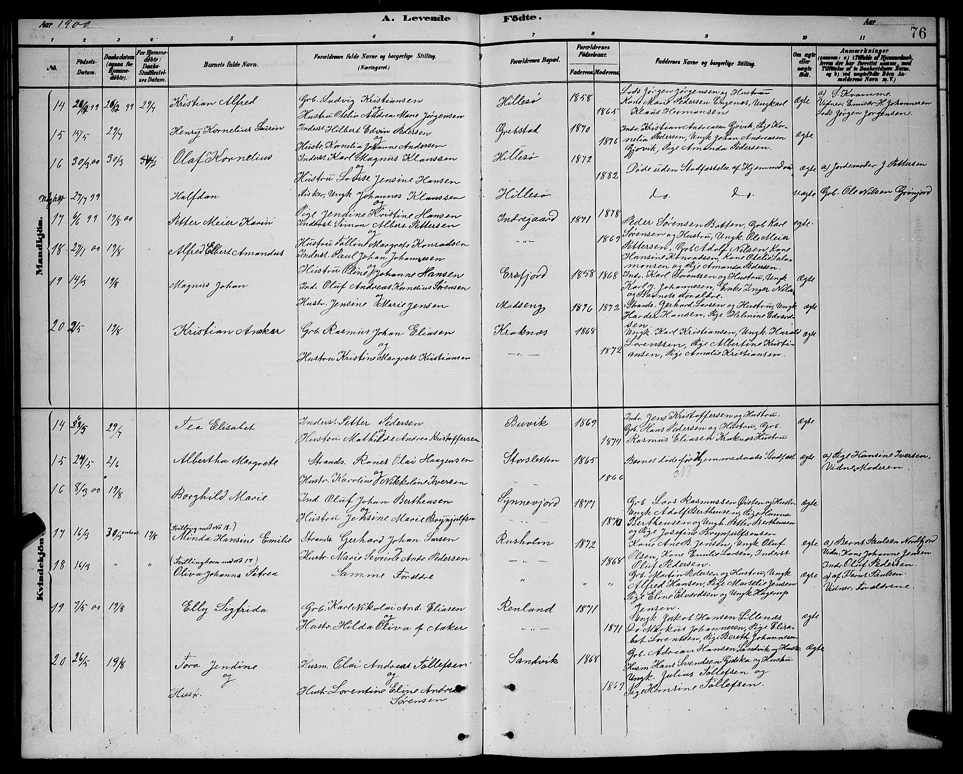 Lenvik sokneprestembete, SATØ/S-1310/H/Ha/Hab/L0021klokker: Parish register (copy) no. 21, 1884-1900, p. 76