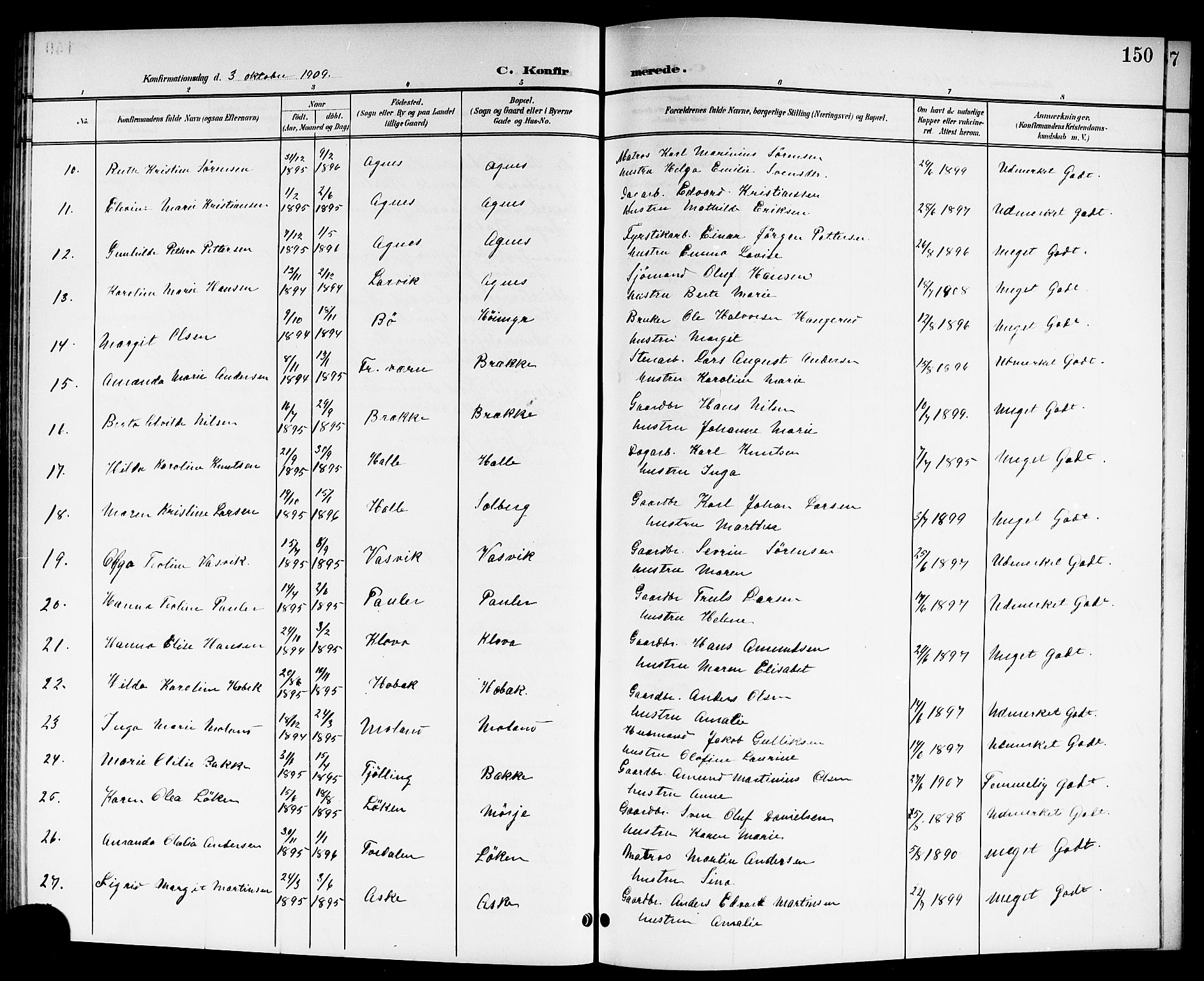 Brunlanes kirkebøker, AV/SAKO-A-342/G/Ga/L0004: Parish register (copy) no. I 4, 1898-1921, p. 150
