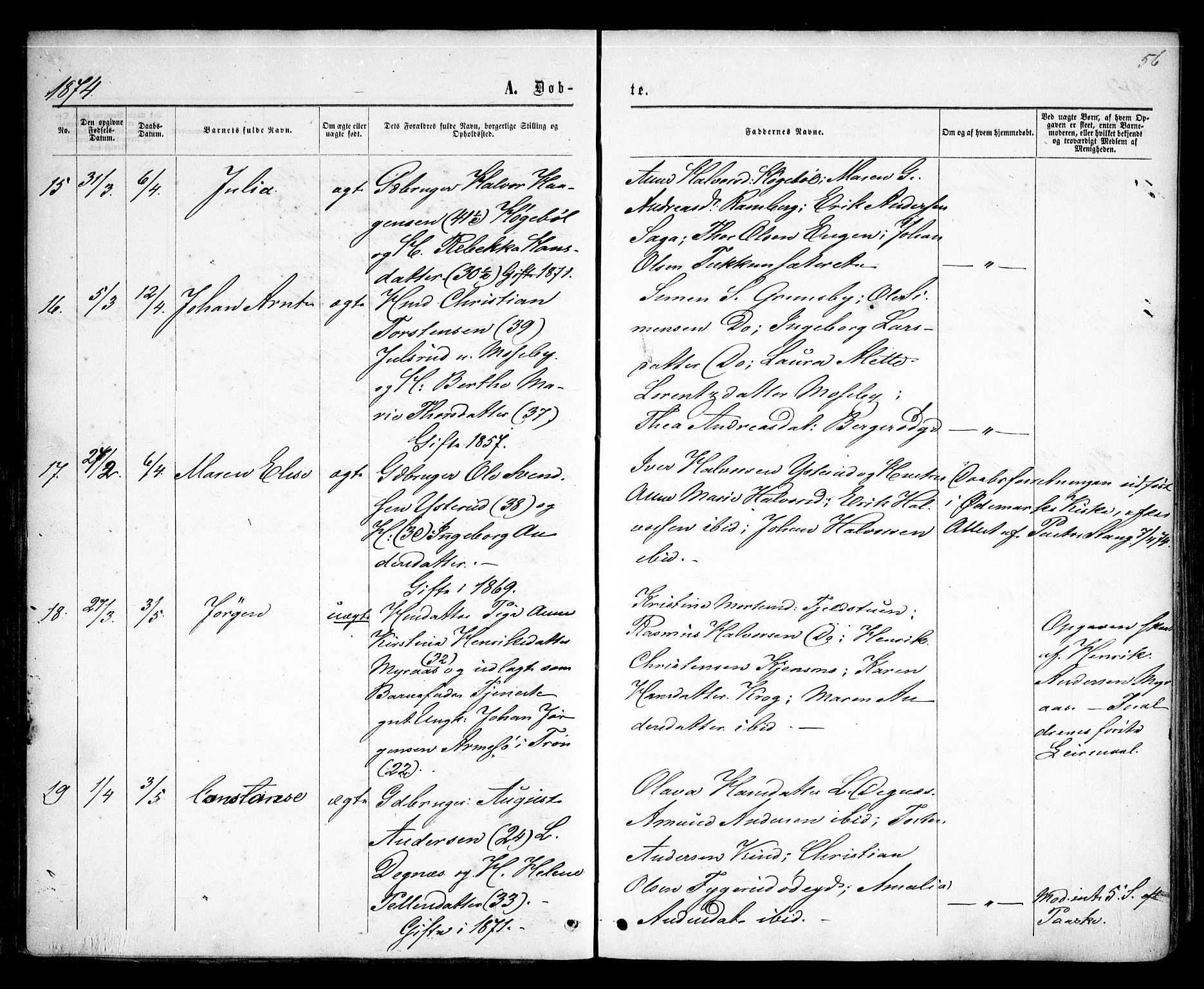 Rødenes prestekontor Kirkebøker, AV/SAO-A-2005/F/Fa/L0008: Parish register (official) no. I 8, 1869-1879, p. 56