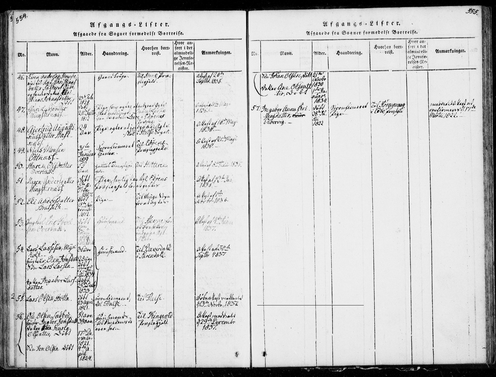 Ministerialprotokoller, klokkerbøker og fødselsregistre - Møre og Romsdal, AV/SAT-A-1454/578/L0903: Parish register (official) no. 578A02, 1819-1838, p. 554-555