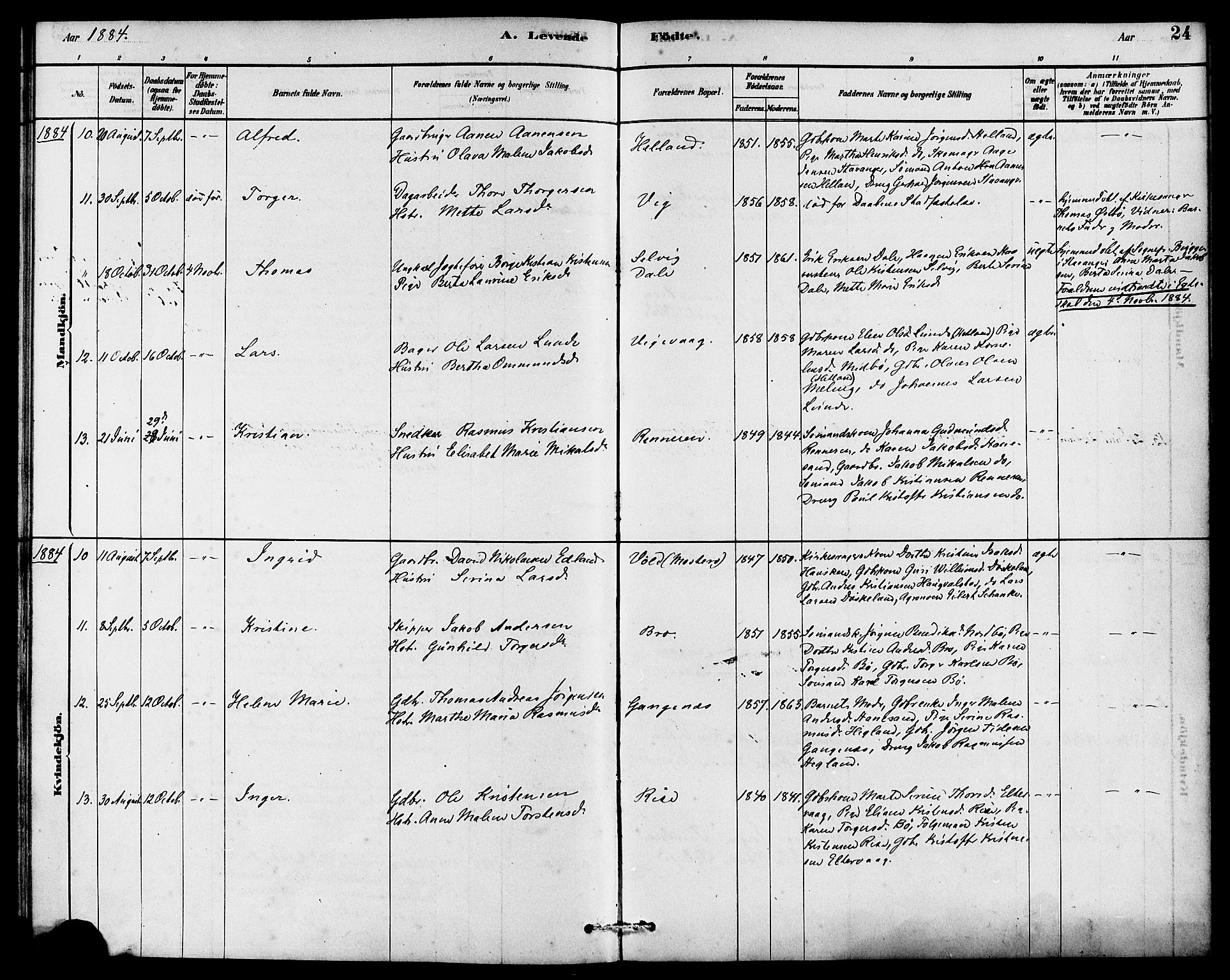 Rennesøy sokneprestkontor, AV/SAST-A -101827/H/Ha/Haa/L0007: Parish register (official) no. A 7, 1878-1884, p. 24