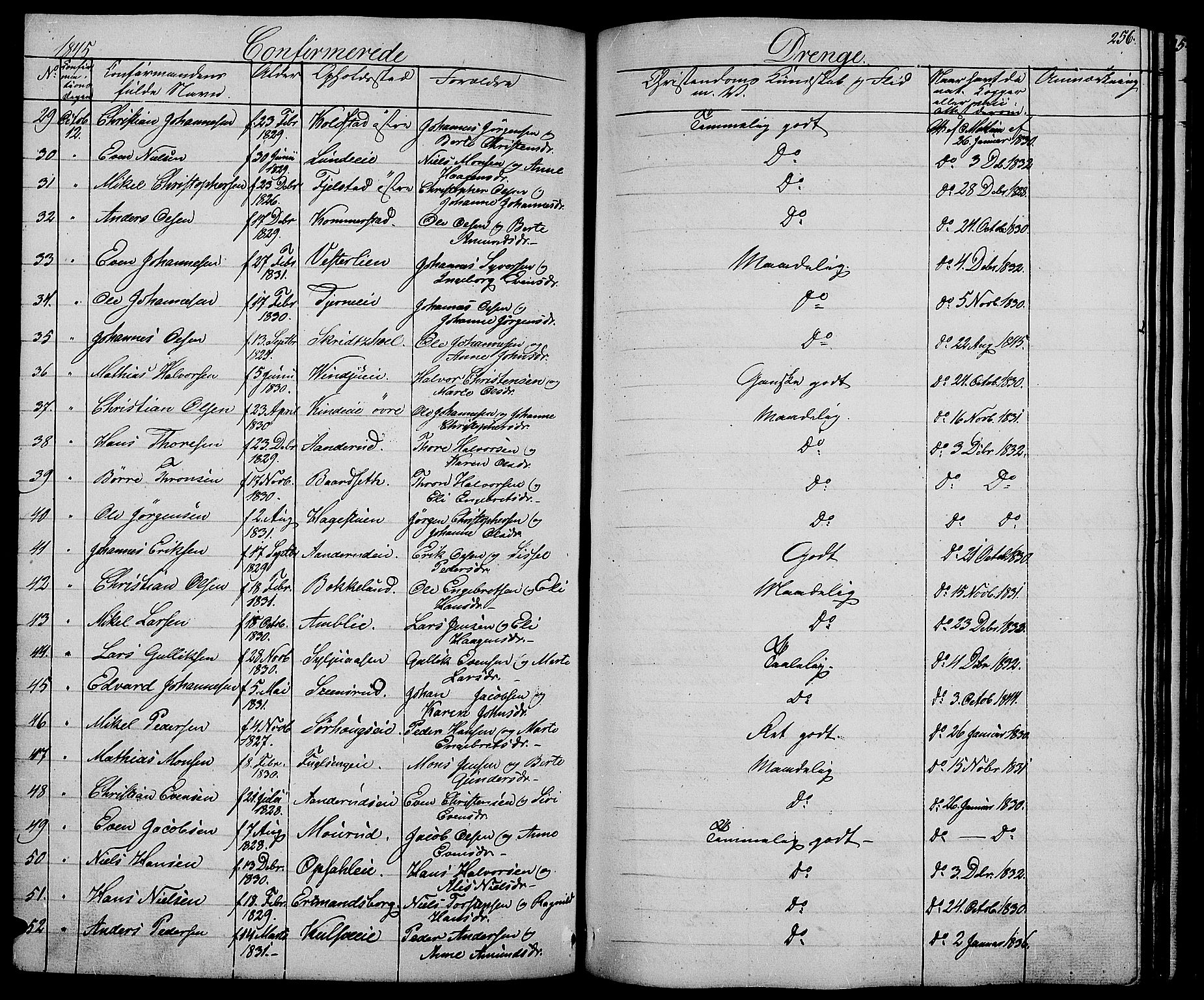 Ringsaker prestekontor, AV/SAH-PREST-014/L/La/L0005: Parish register (copy) no. 5, 1839-1850, p. 256