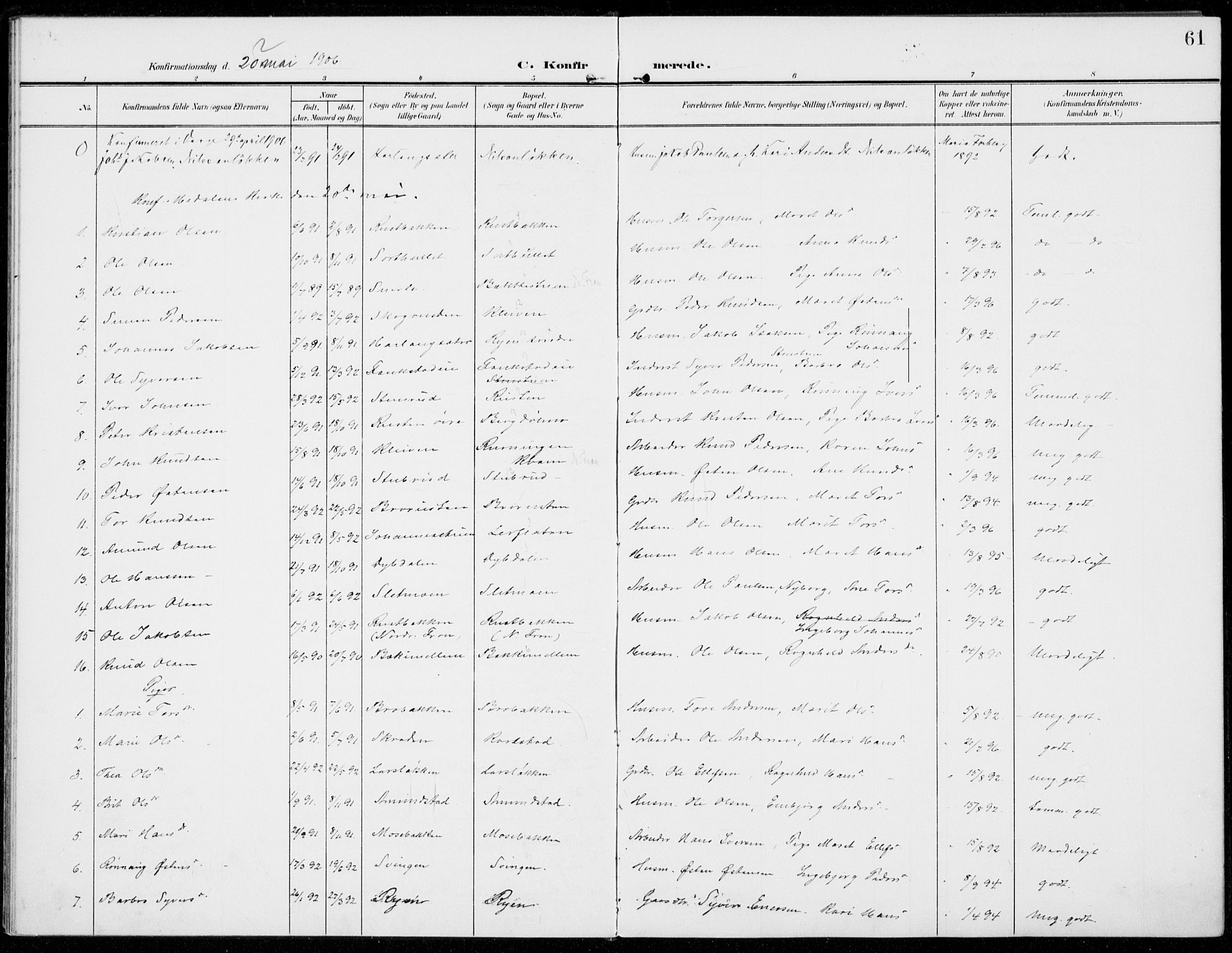 Sel prestekontor, AV/SAH-PREST-074/H/Ha/Haa/L0001: Parish register (official) no. 1, 1905-1922, p. 61