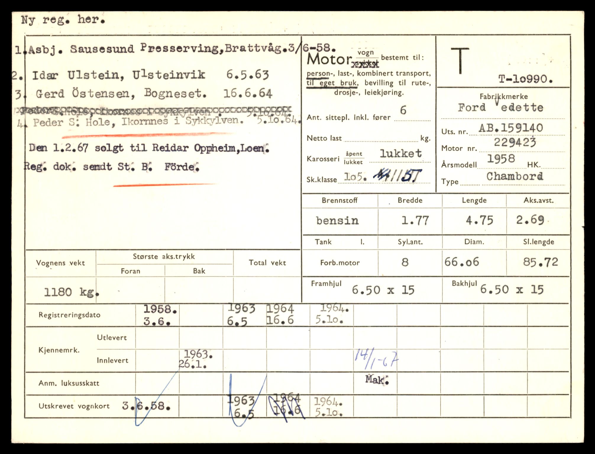 Møre og Romsdal vegkontor - Ålesund trafikkstasjon, AV/SAT-A-4099/F/Fe/L0025: Registreringskort for kjøretøy T 10931 - T 11045, 1927-1998, p. 1613