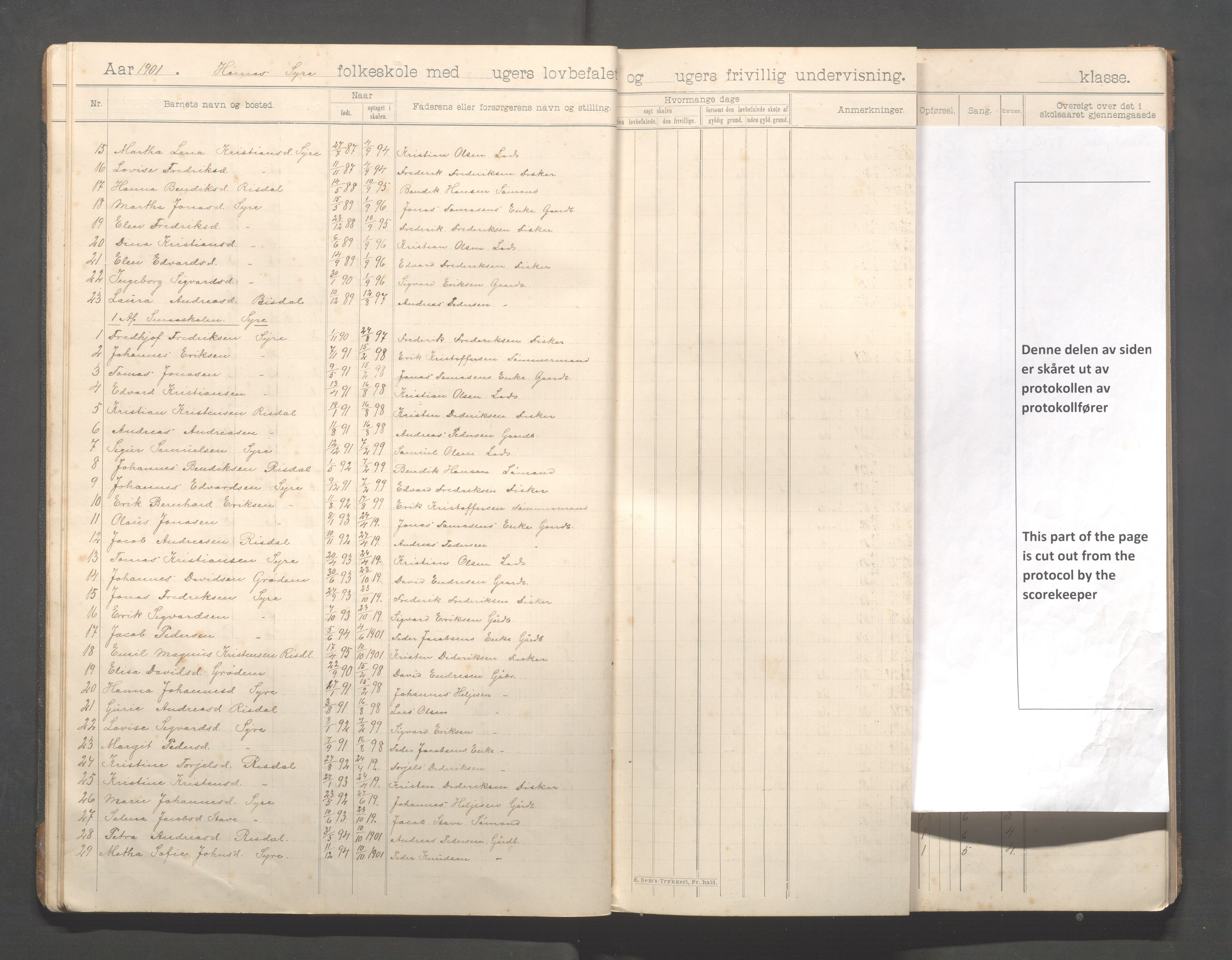 Skudenes kommune - Syre - Høynes skole, IKAR/A-307/H/L0006: Skoleprotokoll - Syre - Høynes 3.-5.kl., 1900-1916, p. 13
