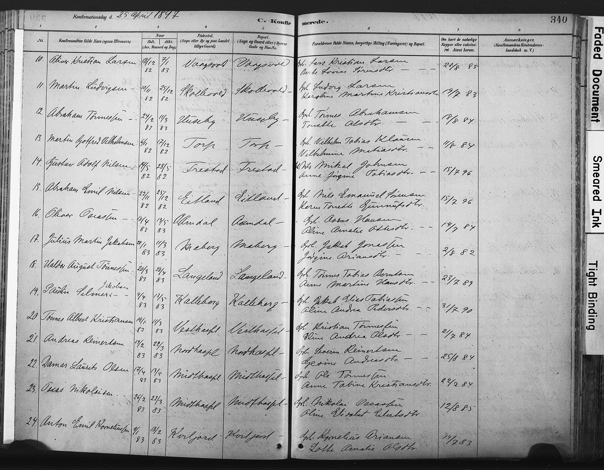 Lista sokneprestkontor, AV/SAK-1111-0027/F/Fa/L0012: Parish register (official) no. A 12, 1879-1903, p. 340