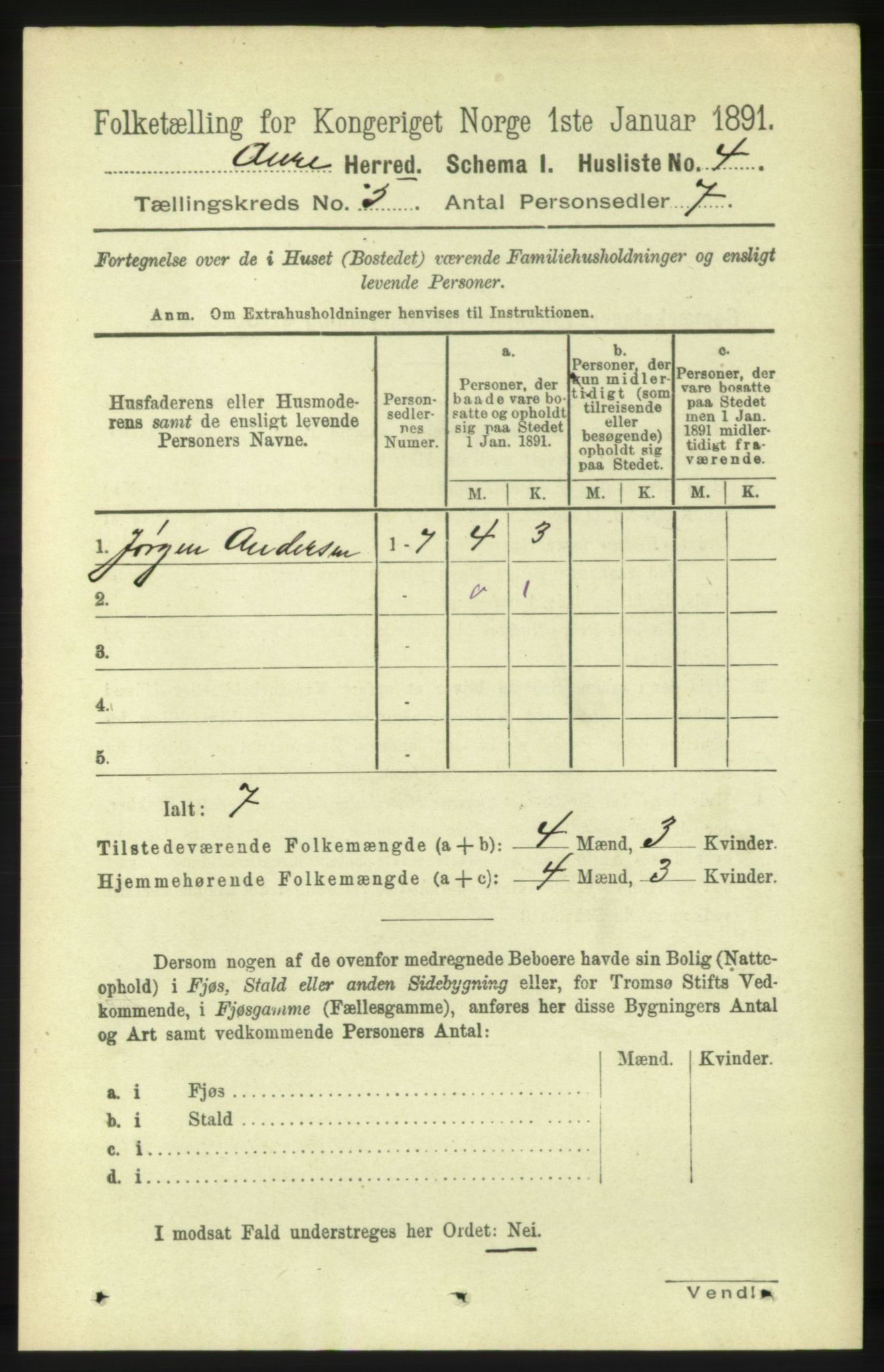 RA, 1891 census for 1569 Aure, 1891, p. 2616