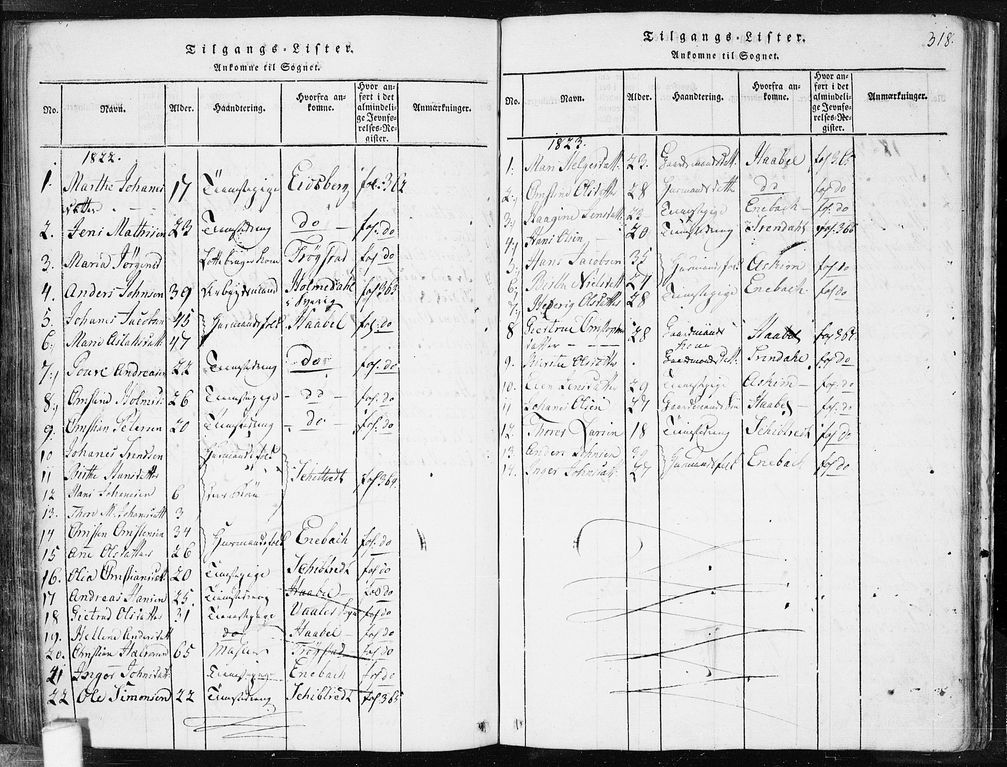 Spydeberg prestekontor Kirkebøker, AV/SAO-A-10924/F/Fa/L0004: Parish register (official) no. I 4, 1814-1841, p. 318