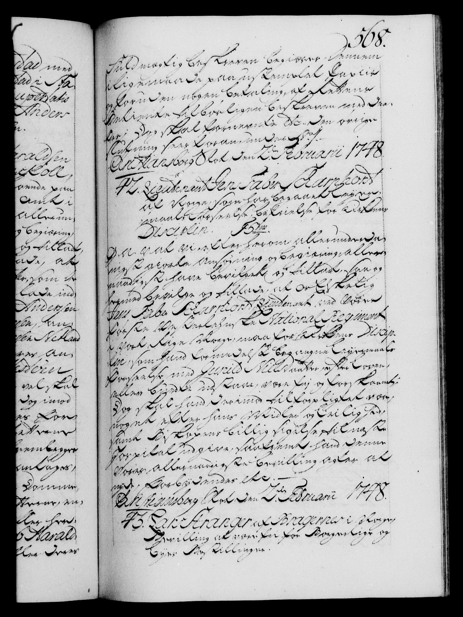 Danske Kanselli 1572-1799, AV/RA-EA-3023/F/Fc/Fca/Fcaa/L0035: Norske registre, 1746-1748, p. 568a