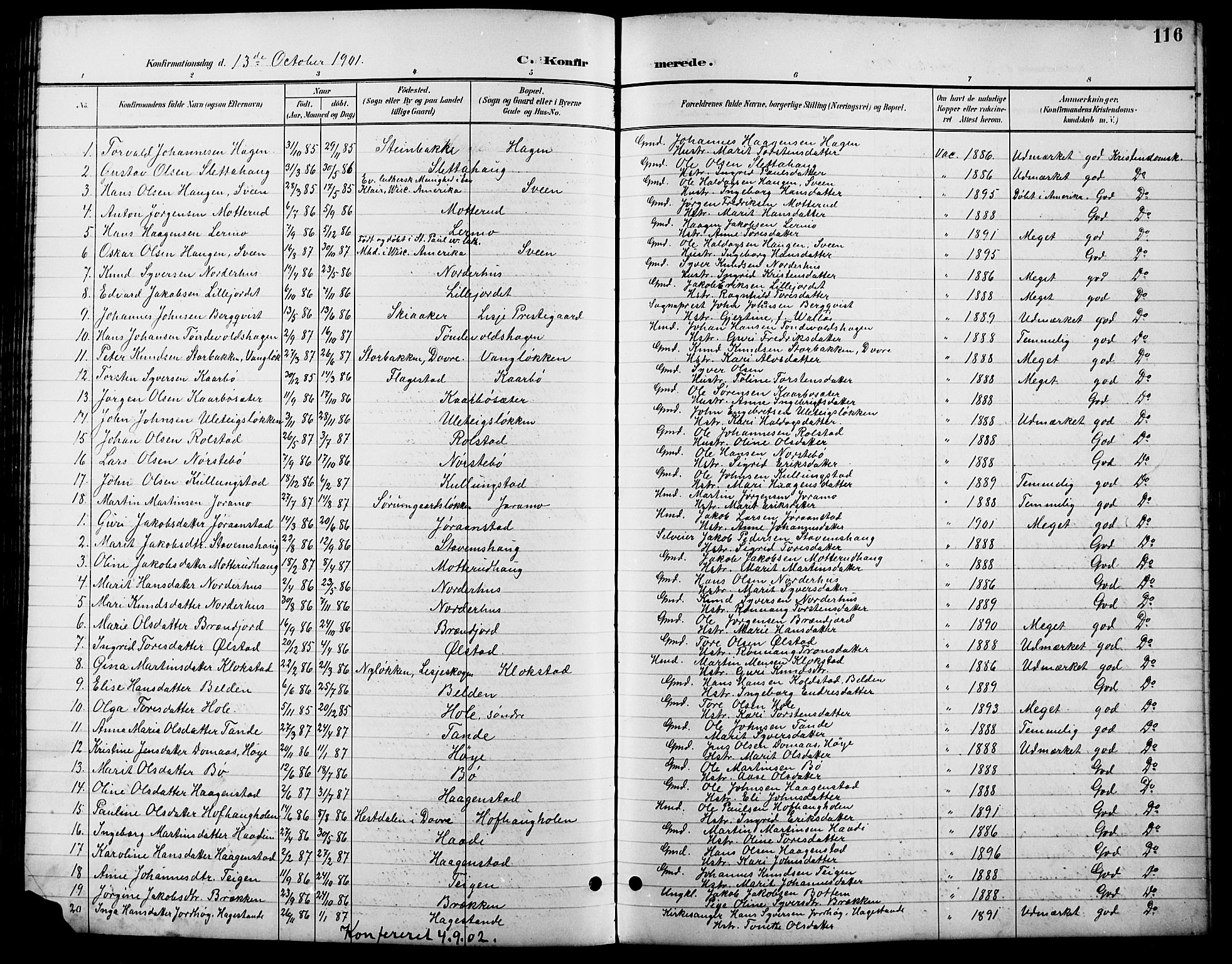 Lesja prestekontor, SAH/PREST-068/H/Ha/Hab/L0007: Parish register (copy) no. 7, 1895-1919, p. 116