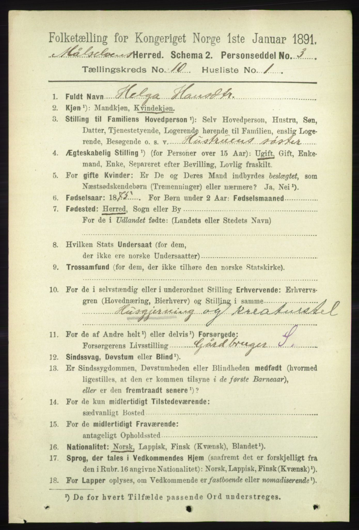 RA, 1891 census for 1924 Målselv, 1891, p. 2987