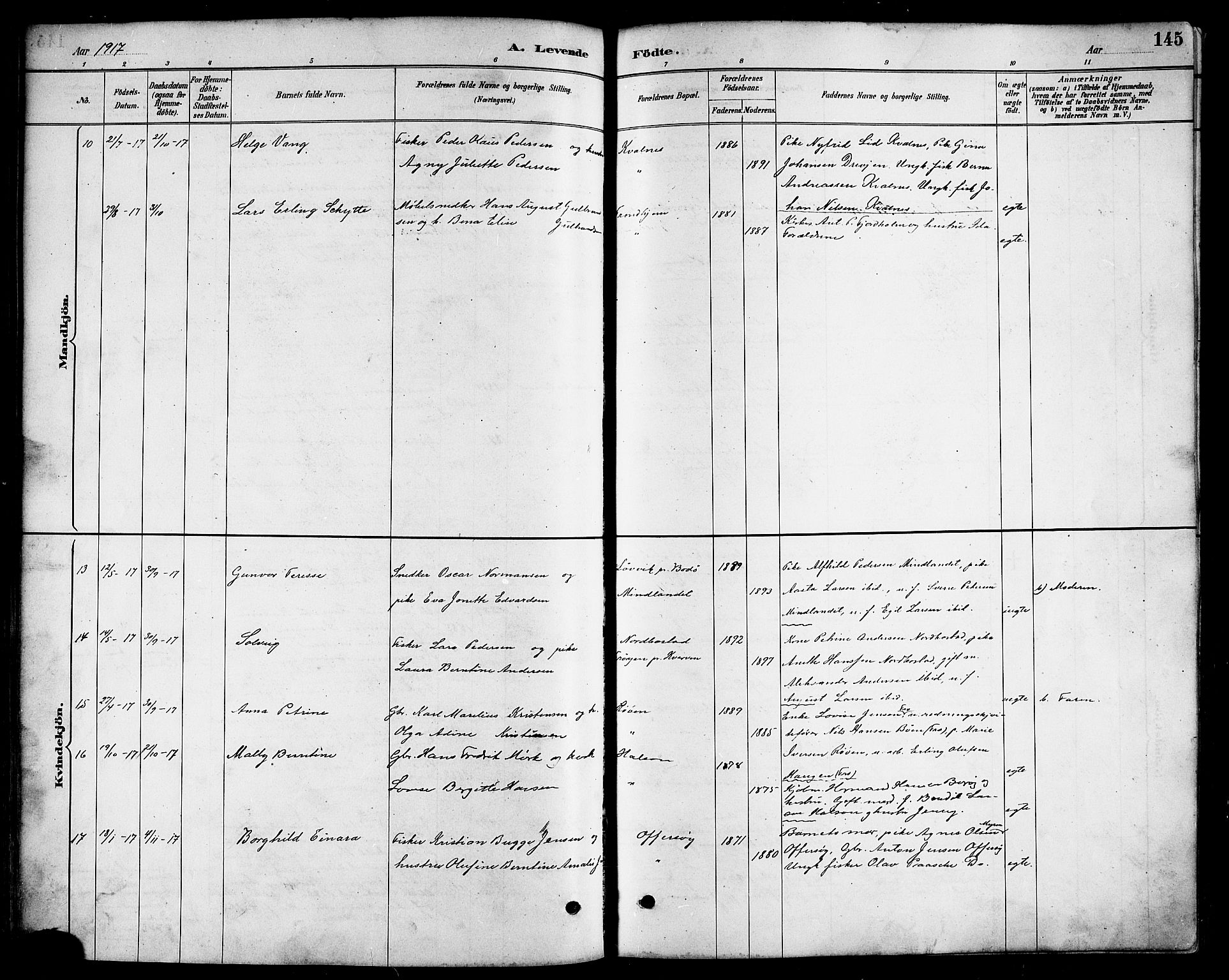 Ministerialprotokoller, klokkerbøker og fødselsregistre - Nordland, AV/SAT-A-1459/817/L0268: Parish register (copy) no. 817C03, 1884-1920, p. 145