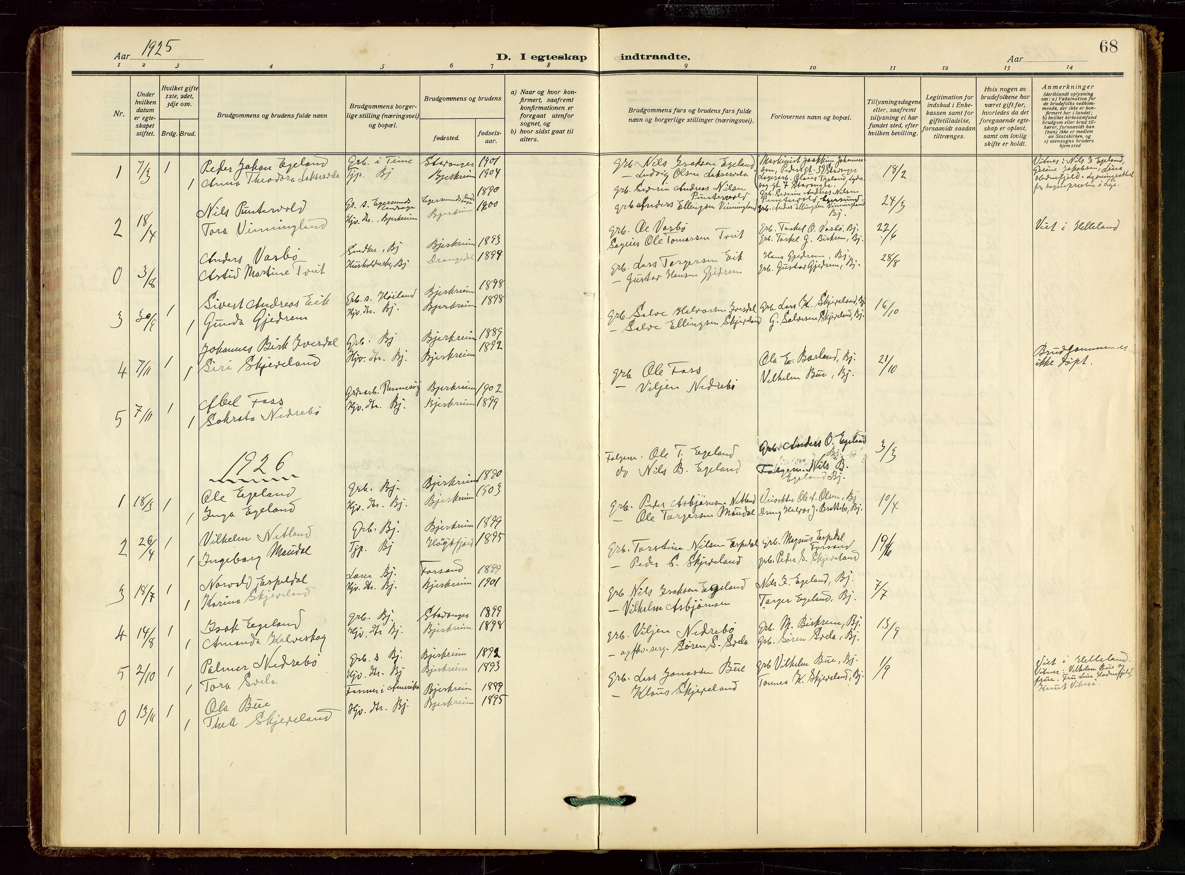 Helleland sokneprestkontor, SAST/A-101810: Parish register (copy) no. B 7, 1923-1945, p. 68
