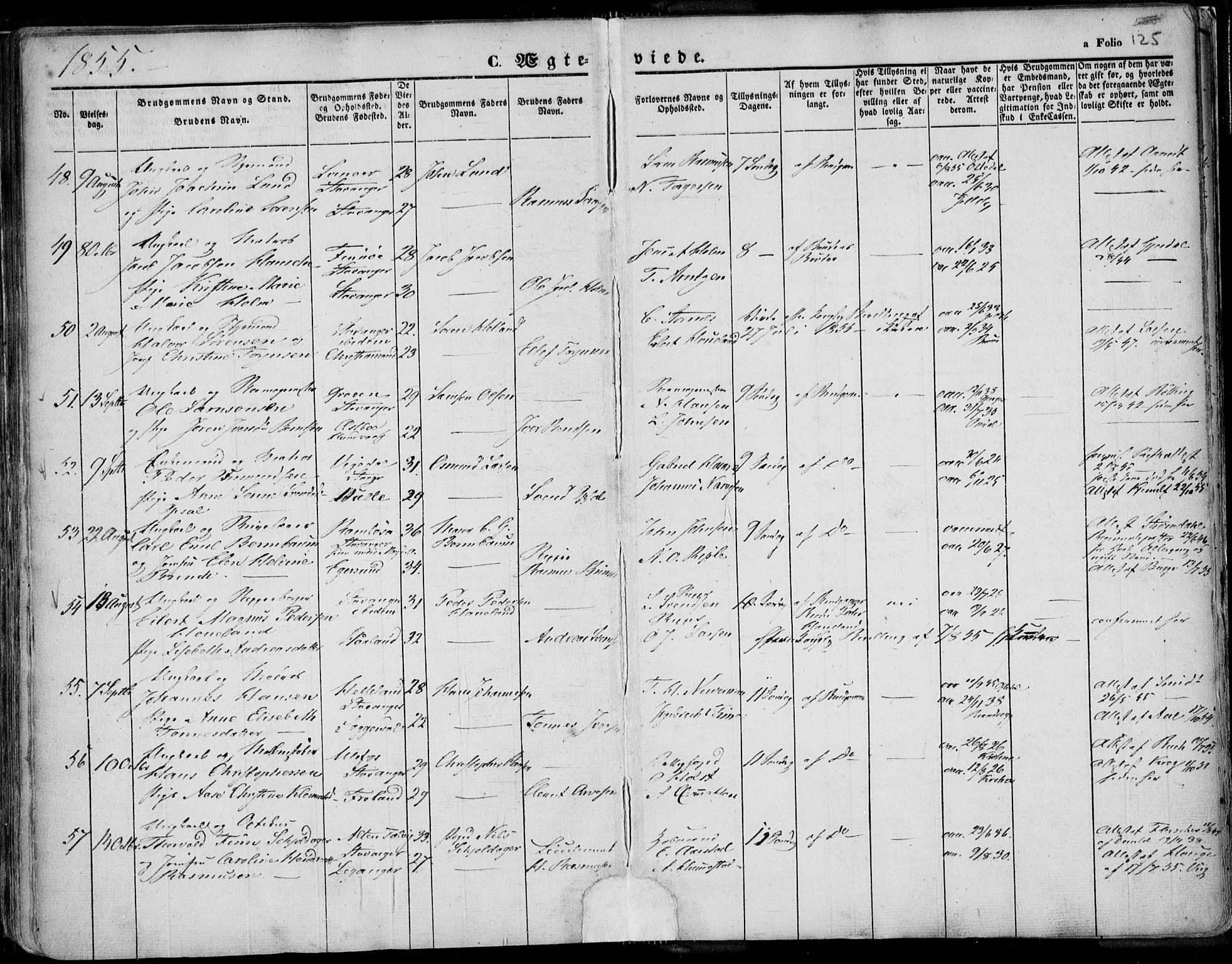 Domkirken sokneprestkontor, AV/SAST-A-101812/001/30/30BA/L0015: Parish register (official) no. A 14, 1842-1857, p. 125