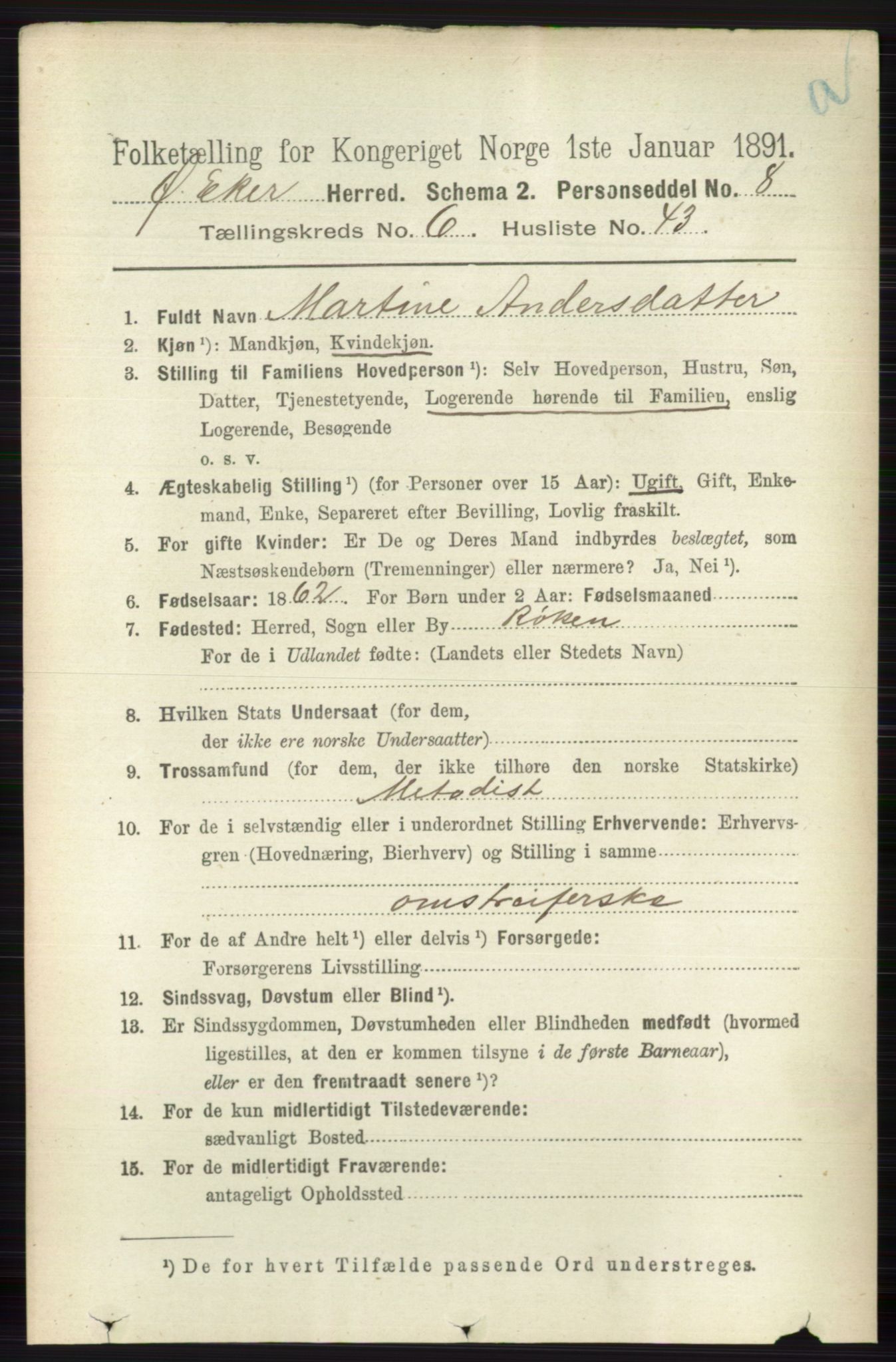 RA, 1891 census for 0624 Øvre Eiker, 1891, p. 2448