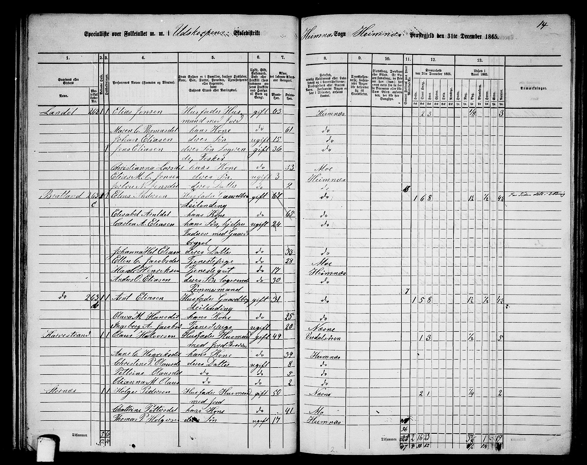 RA, 1865 census for Hemnes, 1865, p. 61