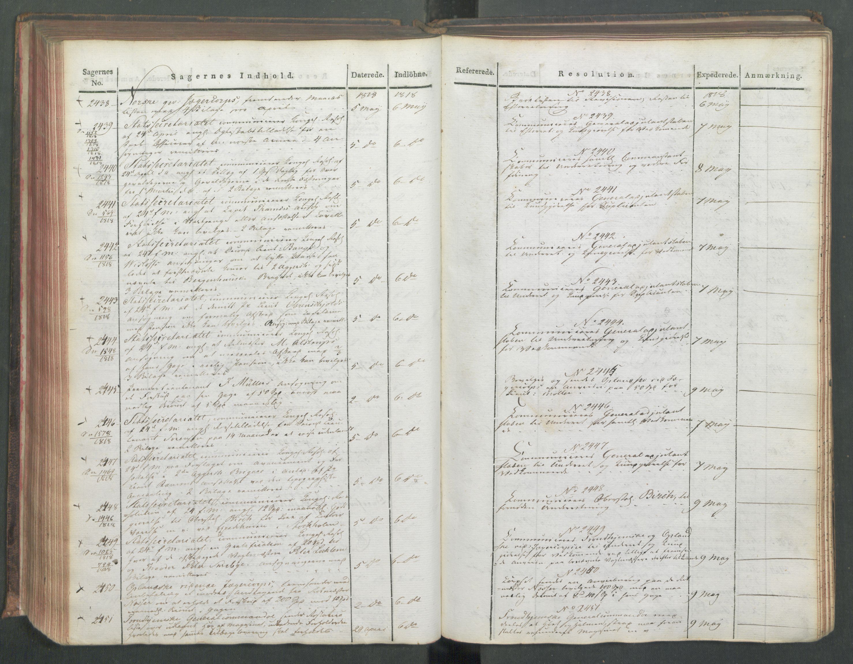 Armédepartementet, AV/RA-RAFA-3493/C/Ca/L0015: 6. Departements Journal, 1818