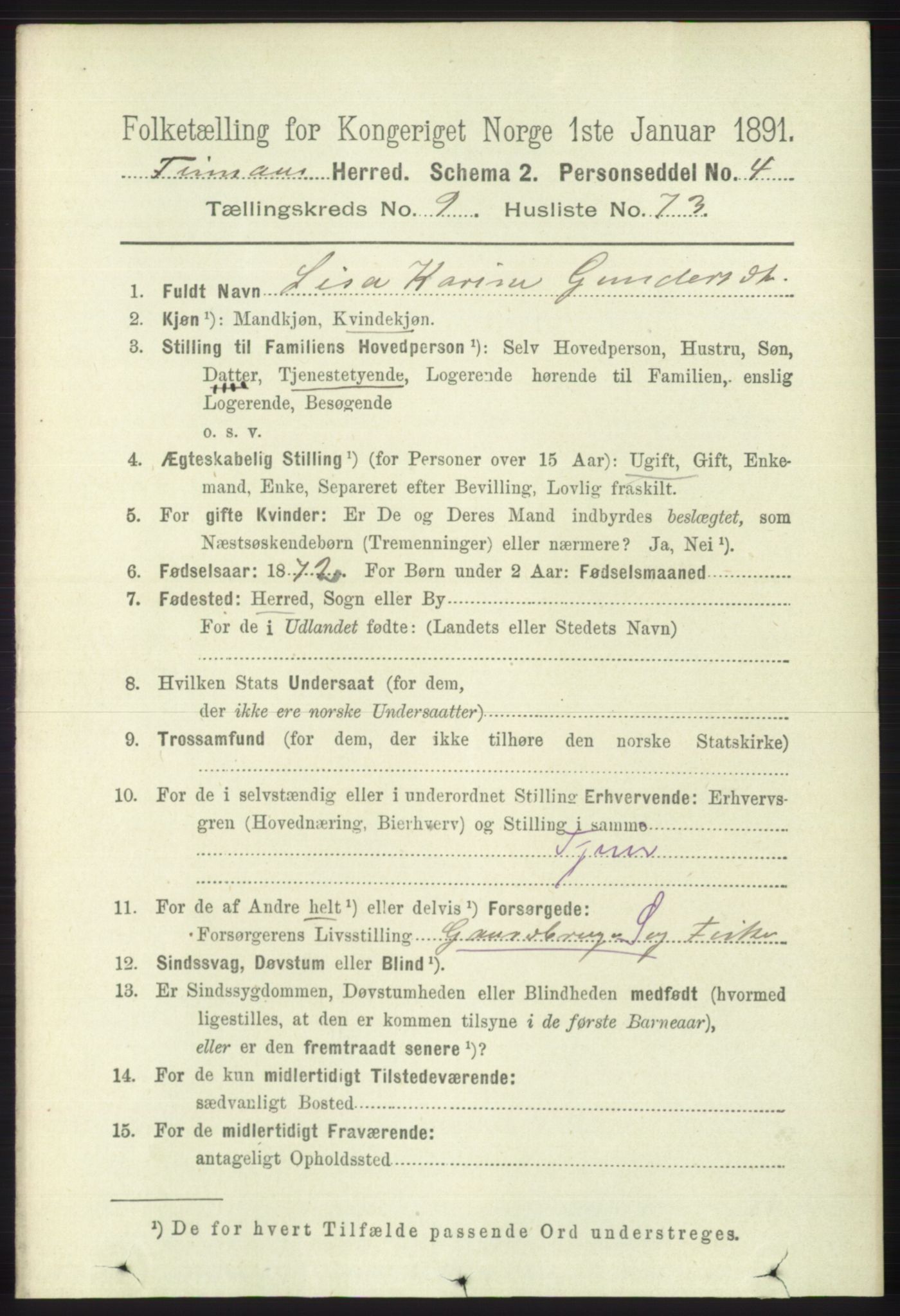 RA, 1891 census for 1218 Finnås, 1891, p. 4409