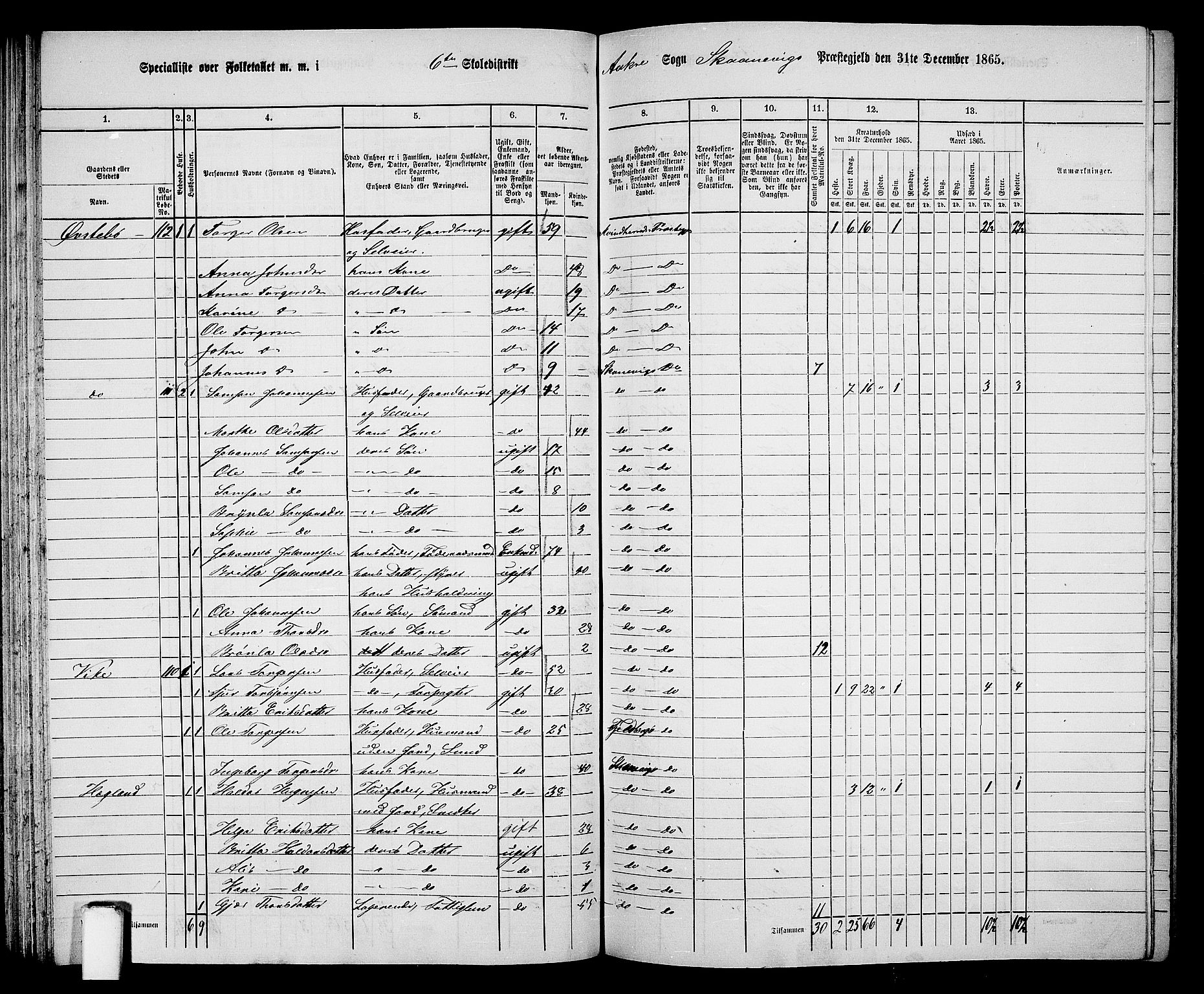 RA, 1865 census for Skånevik, 1865, p. 93