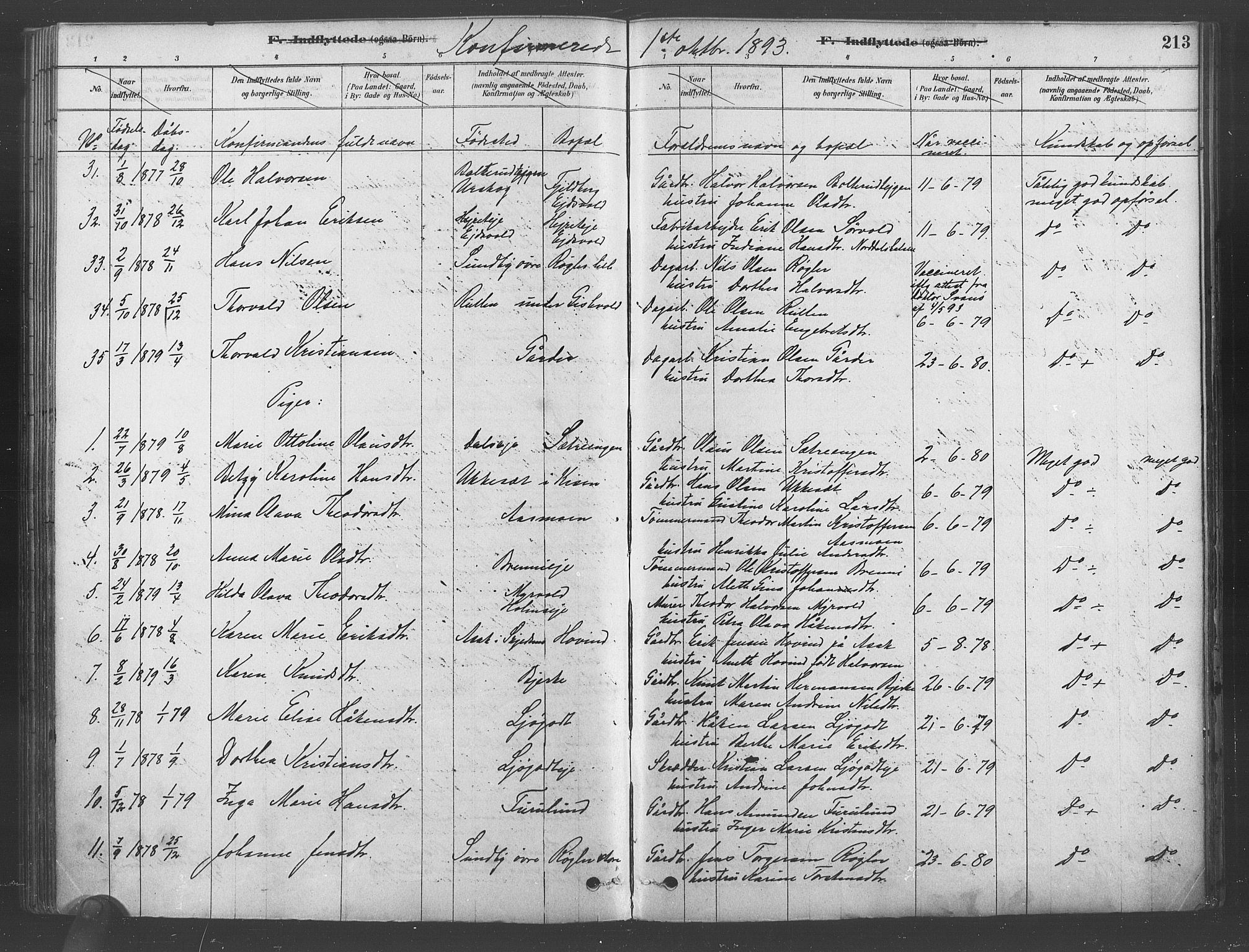 Ullensaker prestekontor Kirkebøker, AV/SAO-A-10236a/F/Fb/L0001: Parish register (official) no. II 1, 1878-1893, p. 213